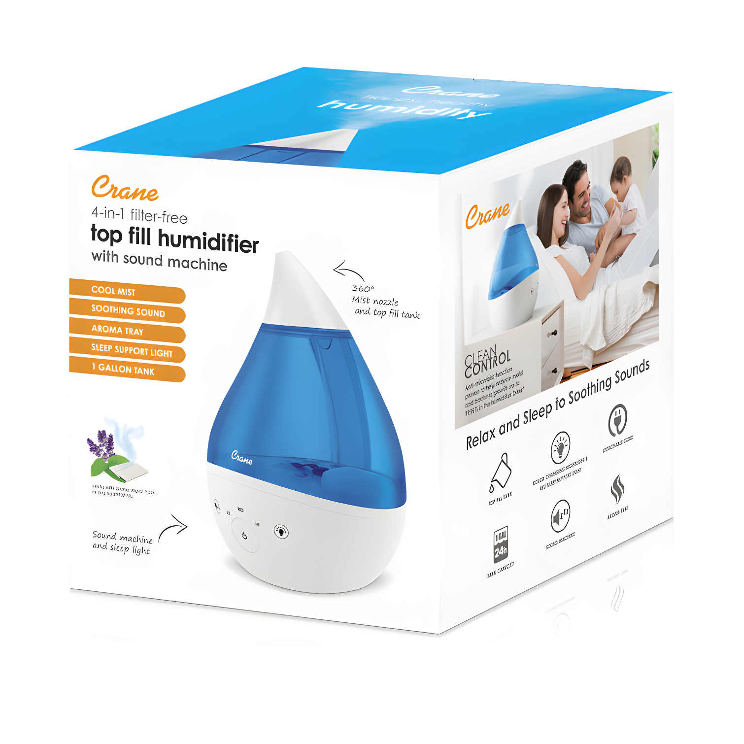 Crane USA Drop 2.0 , 4-in-1 Cool-Mist Humidifier with Aroma Tray & Sound Machine