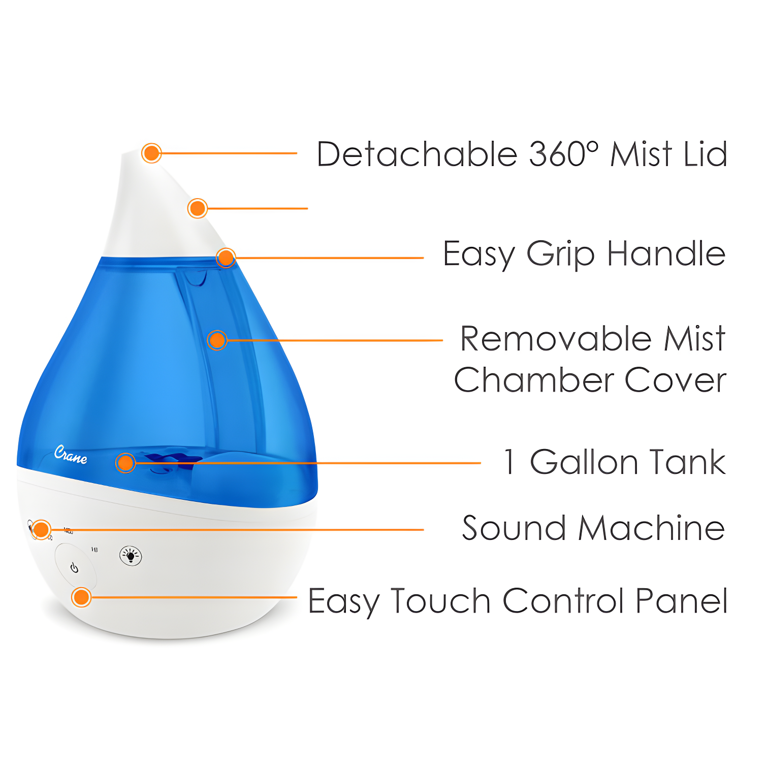 Crane USA Drop 2.0 , 4-in-1 Cool-Mist Humidifier with Aroma Tray & Sound Machine