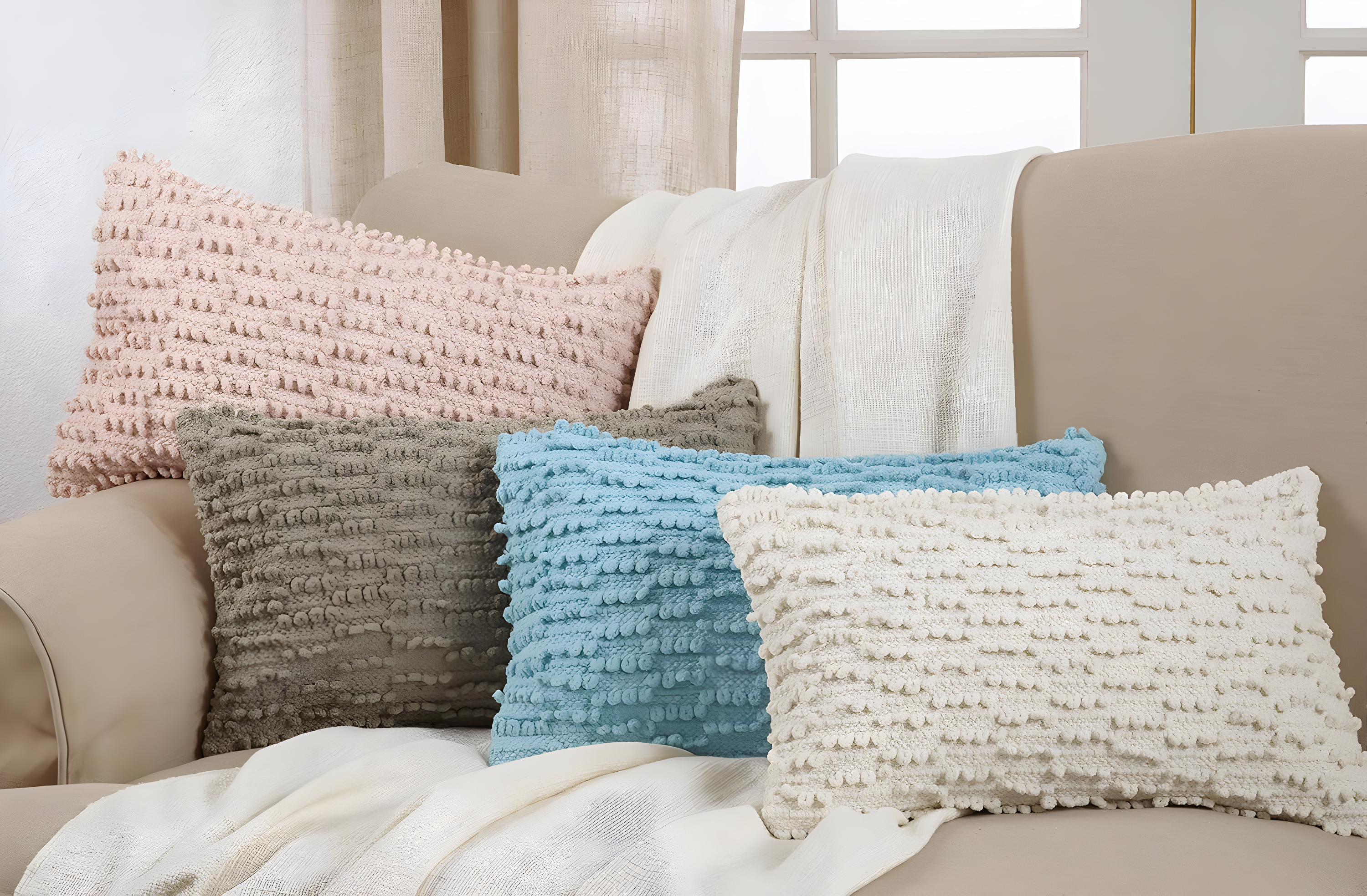 12"x20" Oversize Down Filled Nubby Lumbar Throw Pillow Ivory - Saro Lifestyle: Soft Cotton, Zipper Closure