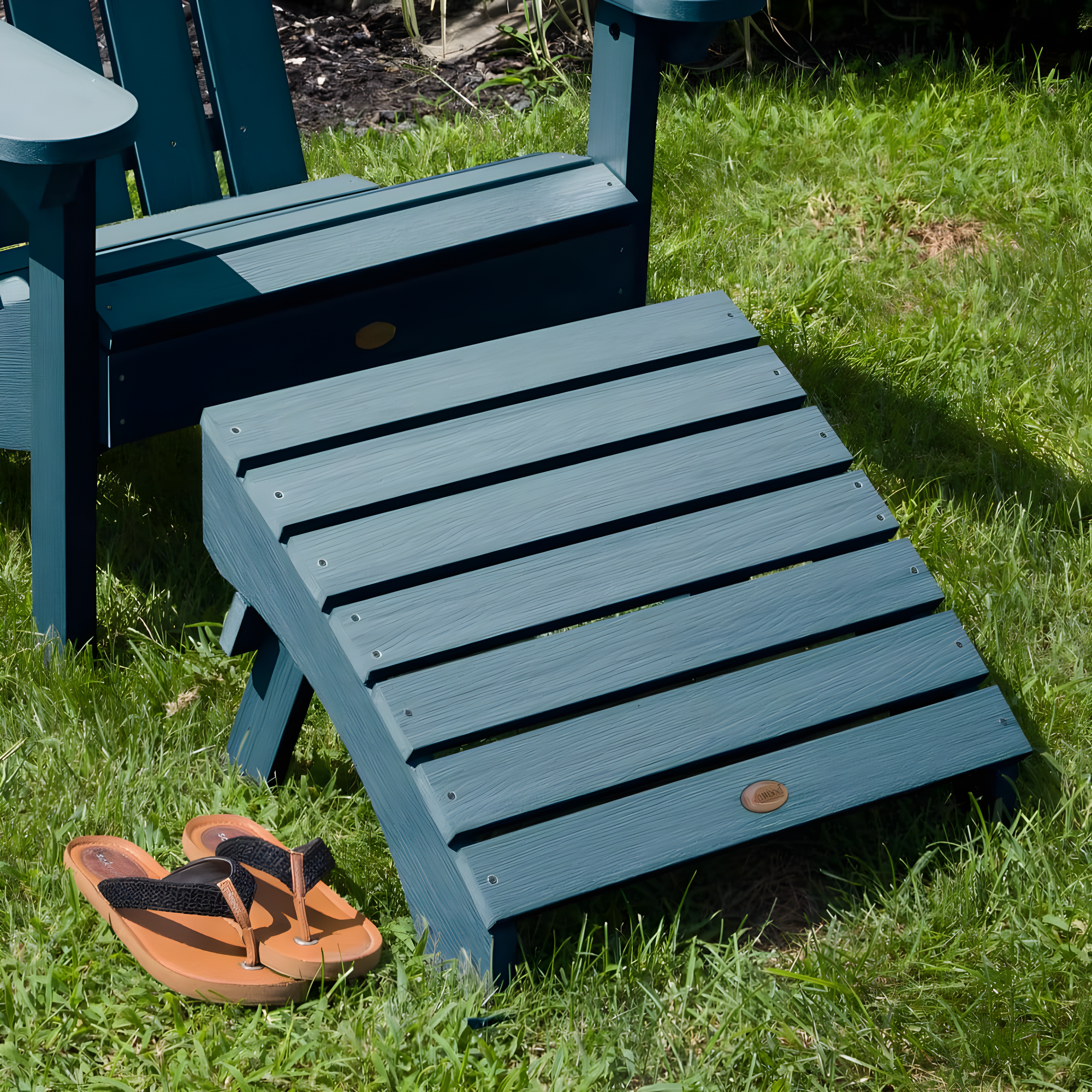 Folding Adirondack Patio Ottoman Nantucket Blue - highwood: Weather-Resistant Poly Lumber, Stainless Steel Hardware
