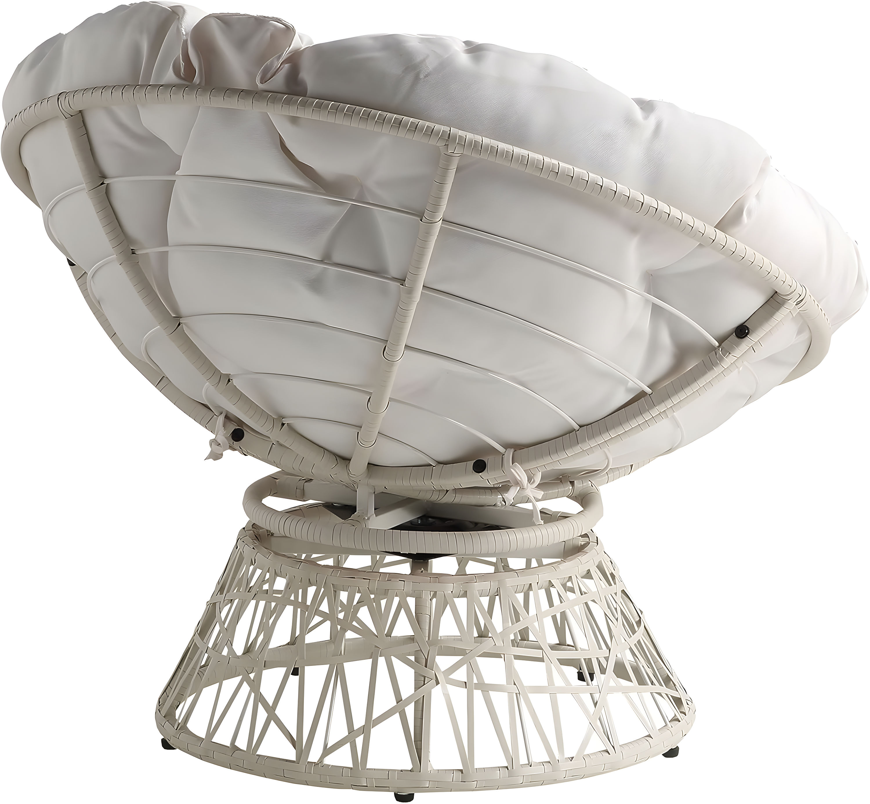 Swivel White Papasan Chair with Metal Frame and Plush Cushion