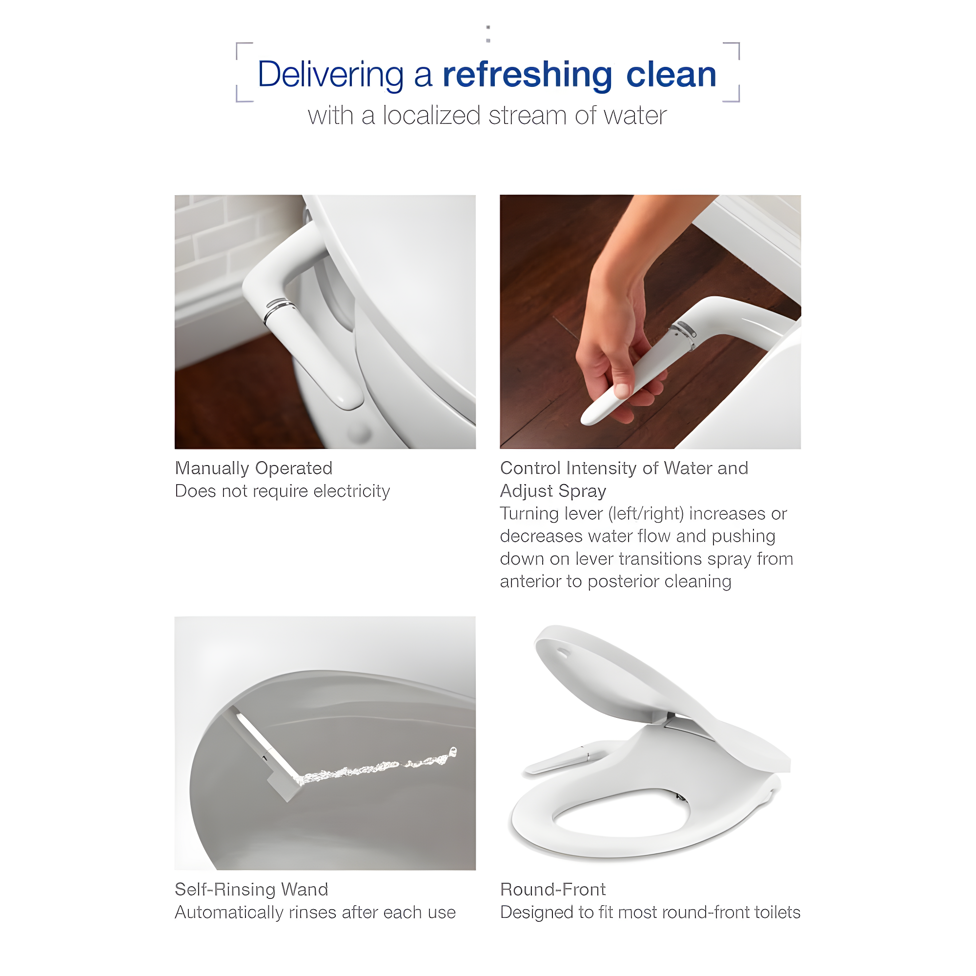 PureWash M250 Round Bidet Toliet Seat, Manual Non-Electric Bidets for Existing Toilets