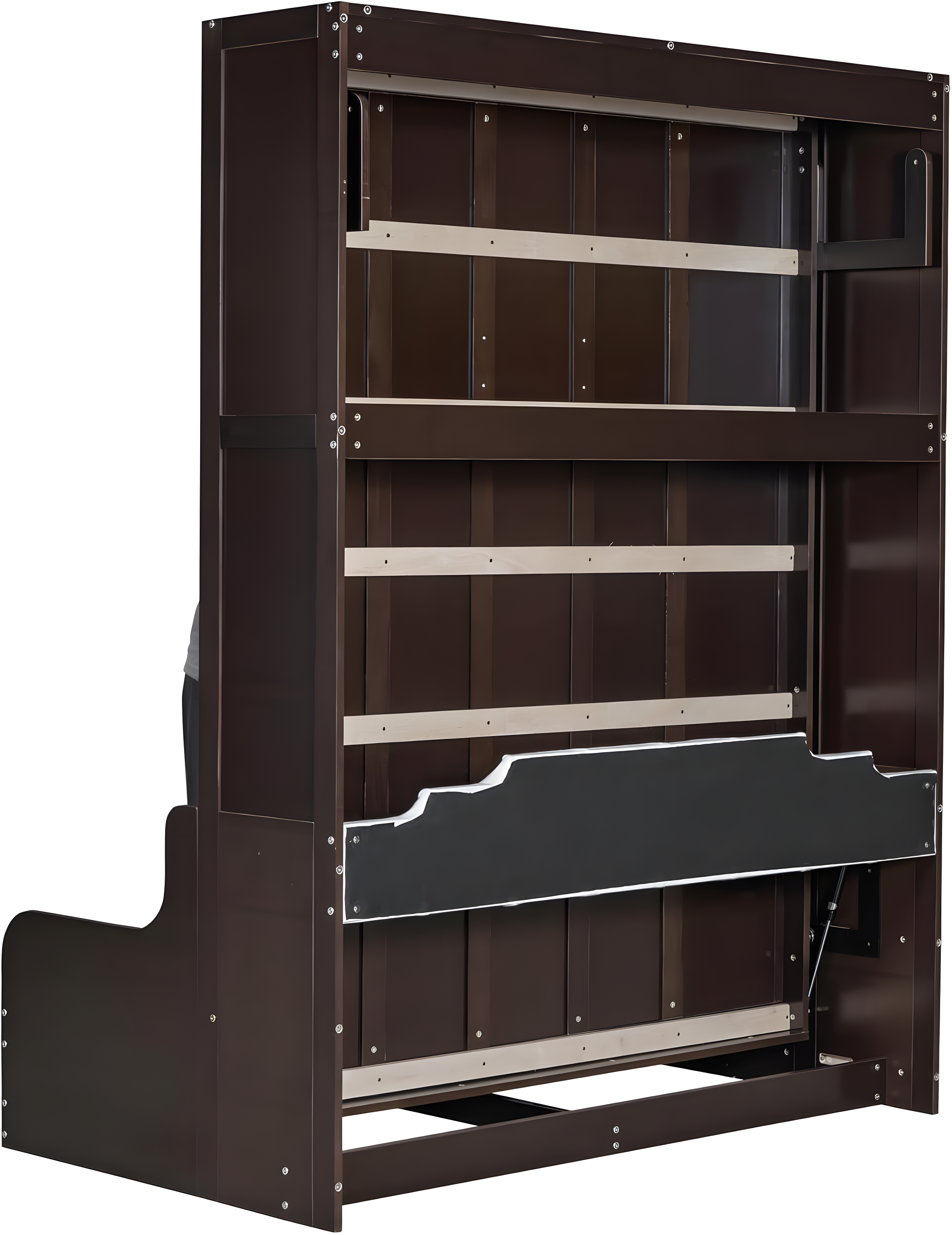 Harper & Bright Designs Espresso Queen Size Murphy Bed Chest with Upholstered Headboard, Wood Wall Bed Cabinet Bed with Cushion Seat, Foldable Bed for Guest Room Home Office, 0791AAP