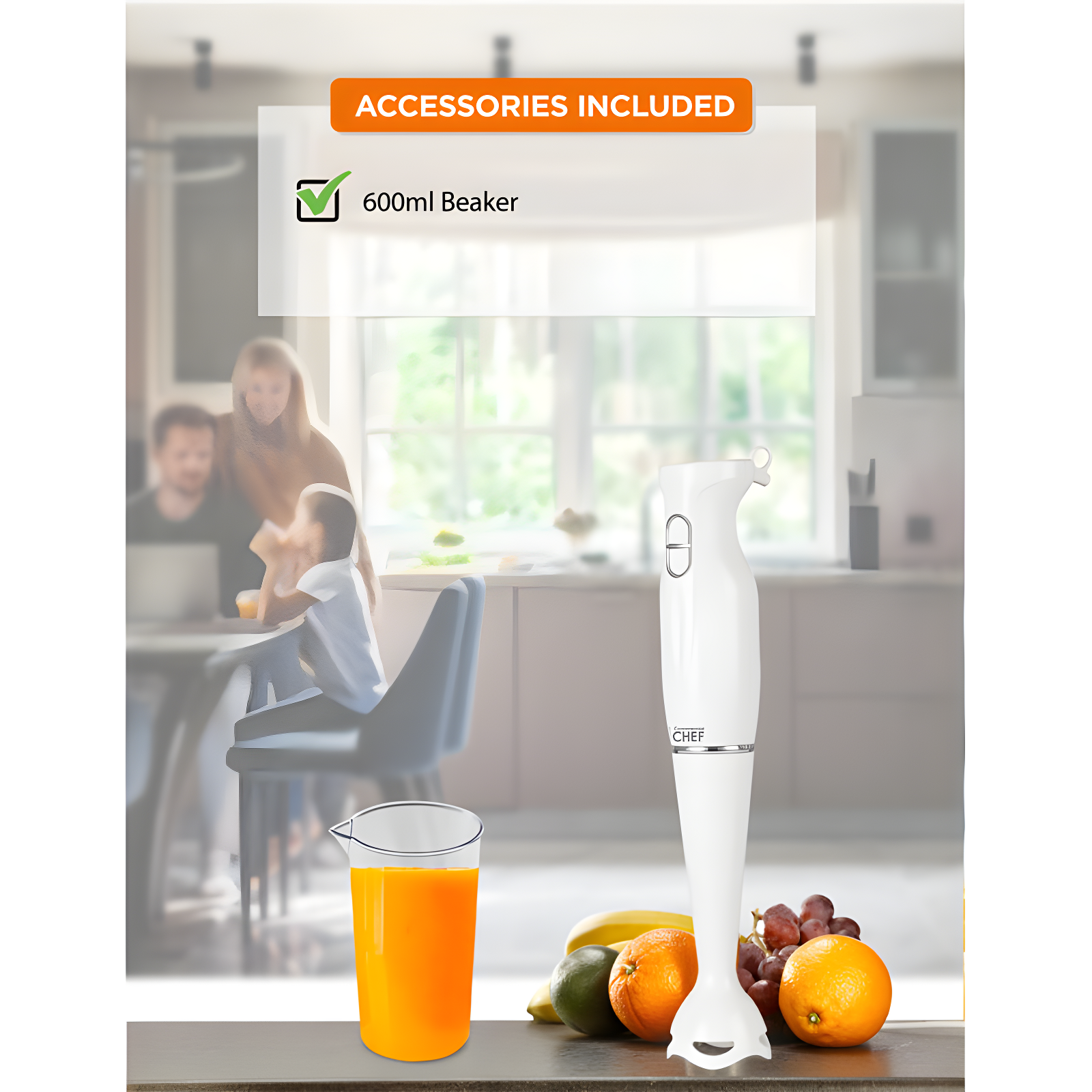 Commercial Chef COMMERCIAL CHEF Immersion Blender, Hand Blender with Stainless Steel Blades