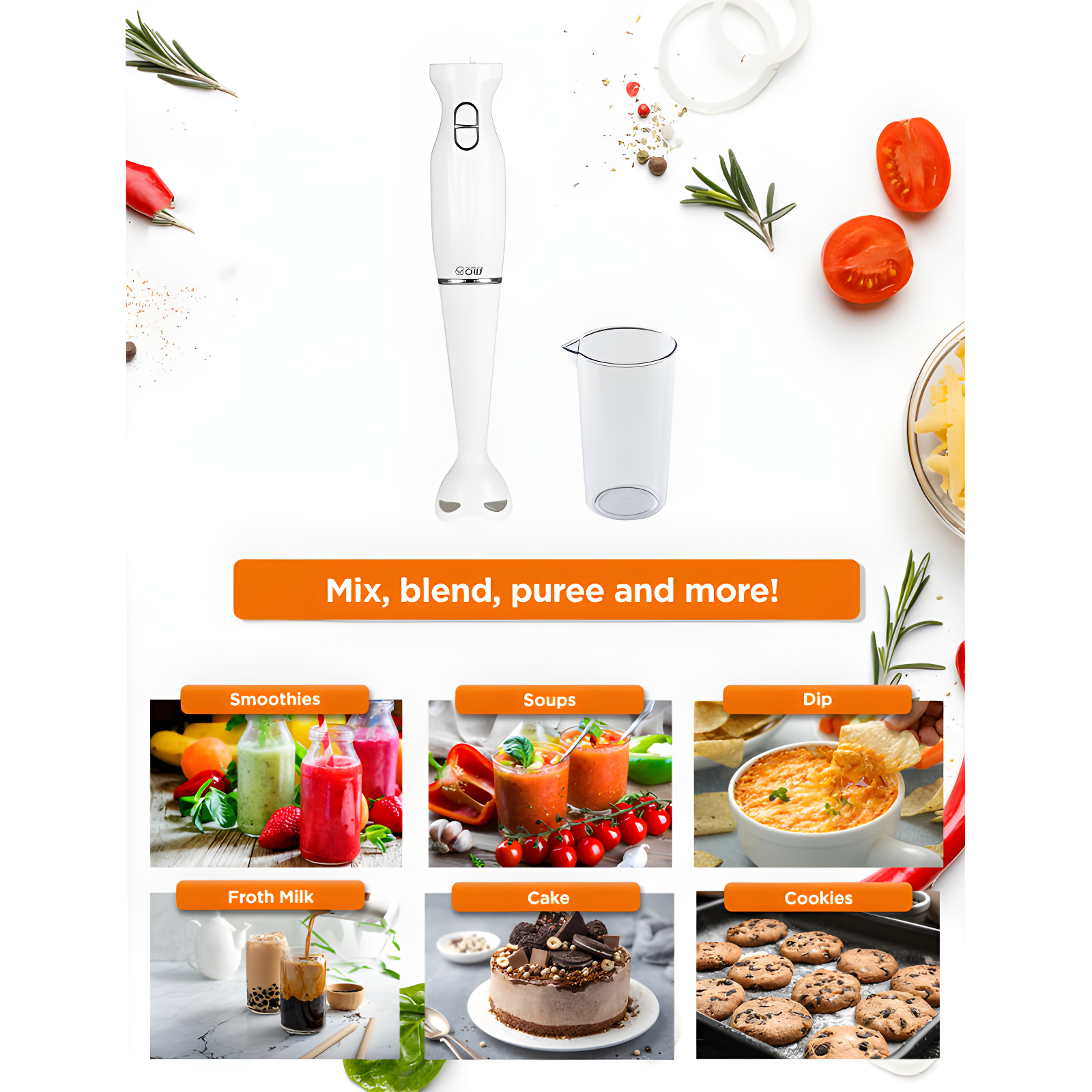 Commercial Chef COMMERCIAL CHEF Immersion Blender, Hand Blender with Stainless Steel Blades
