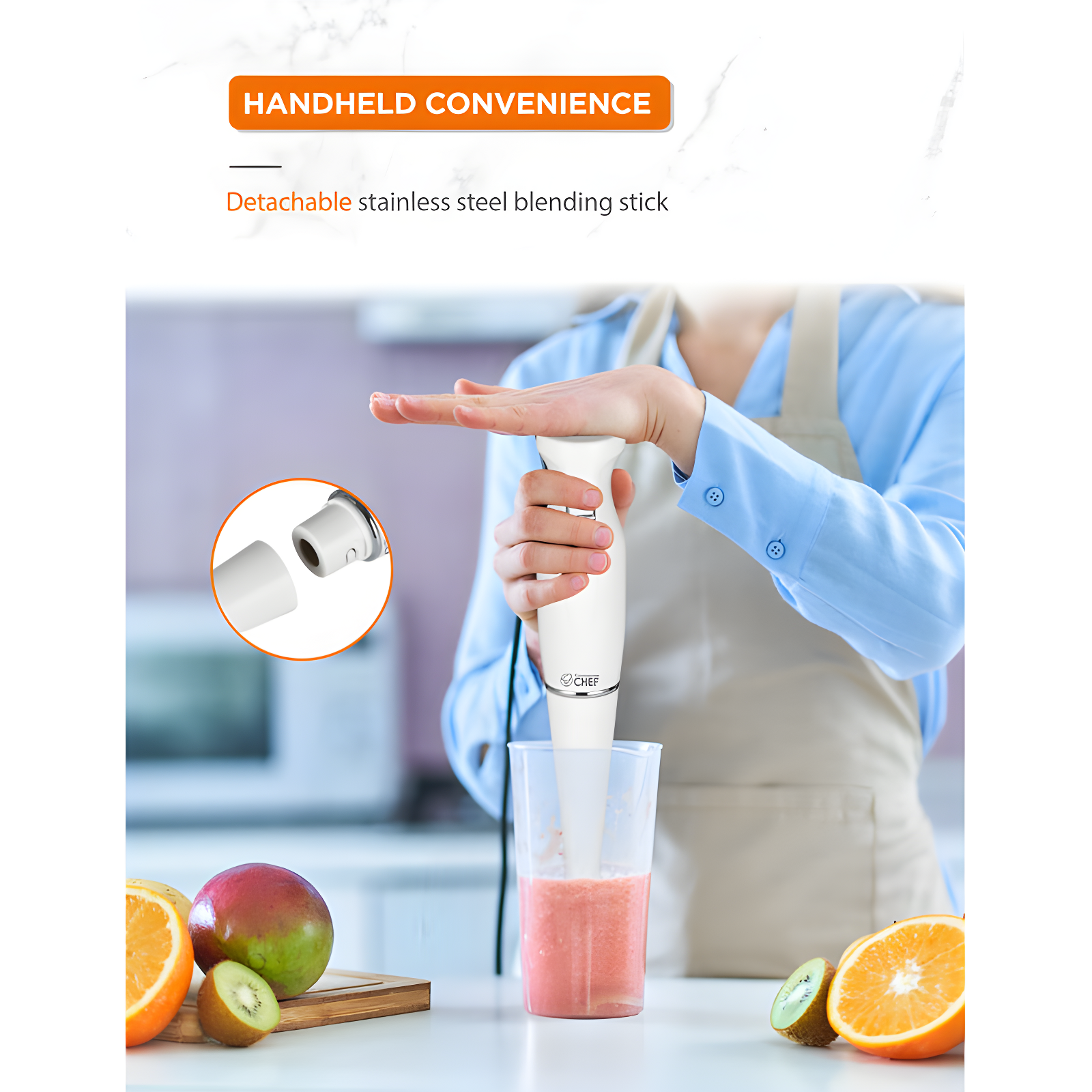 Commercial Chef COMMERCIAL CHEF Immersion Blender, Hand Blender with Stainless Steel Blades