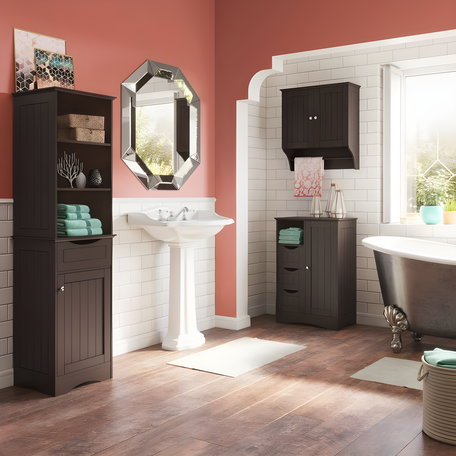 RiverRidge Home RiverRidge Ashland Tall Bathroom Storage Linen Cabinet and Organizer with Drawer and Shelves