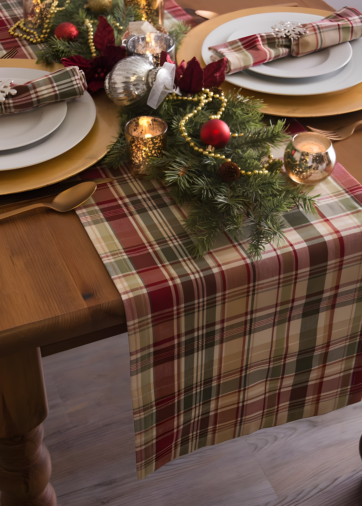 DII Give Thanks Plaid Table Runner, 72 x 14", 100% Cotton