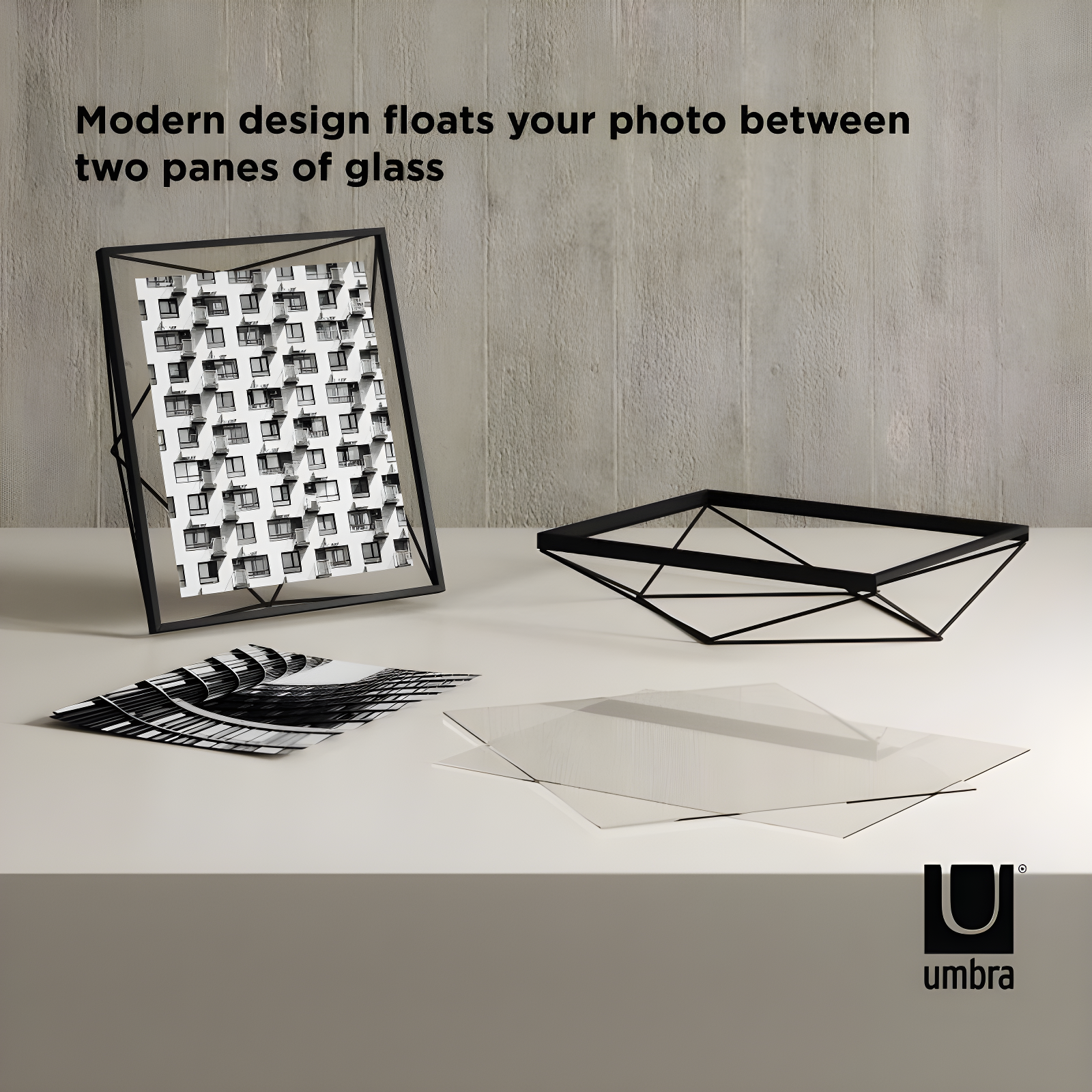 8"x10" Umbra Prisma Picture Frame Black: Modern Steel Design, Wall or Tabletop, Sawtooth Back