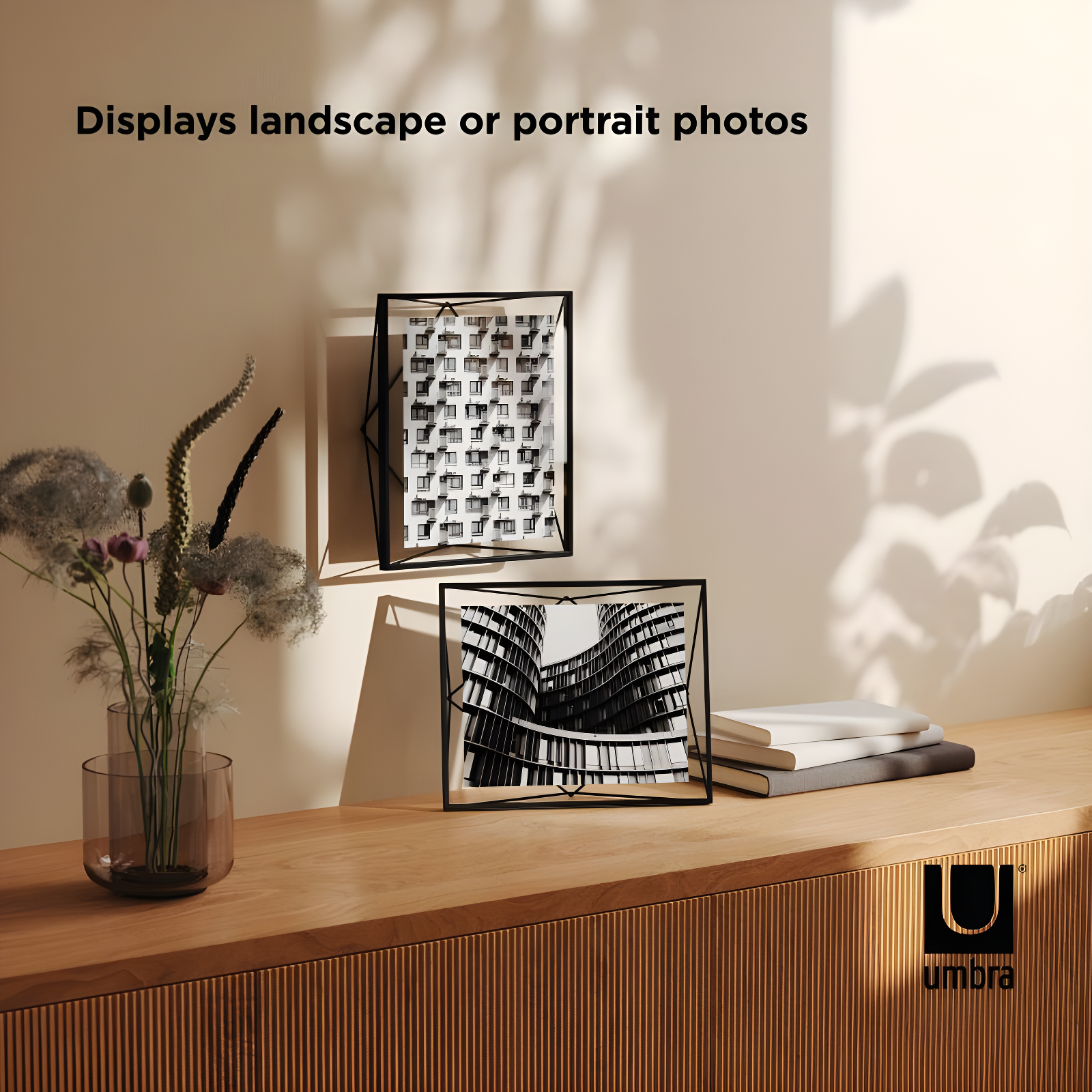 8"x10" Umbra Prisma Picture Frame Black: Modern Steel Design, Wall or Tabletop, Sawtooth Back