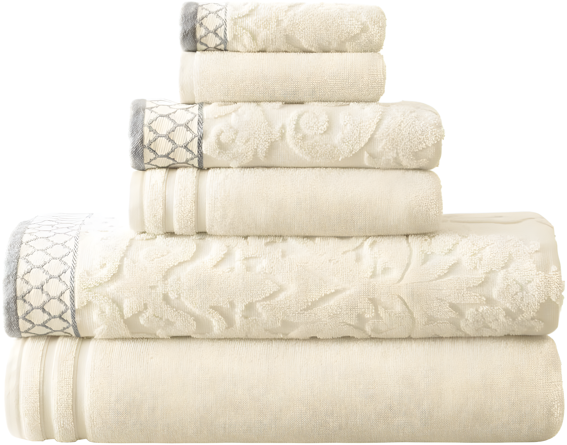 Modern Threads Modern Threads 6-Piece Damask Jacquard/Solid Ultra Soft 550GSM 100% Combed Cotton Towel Set with Embellished Borders