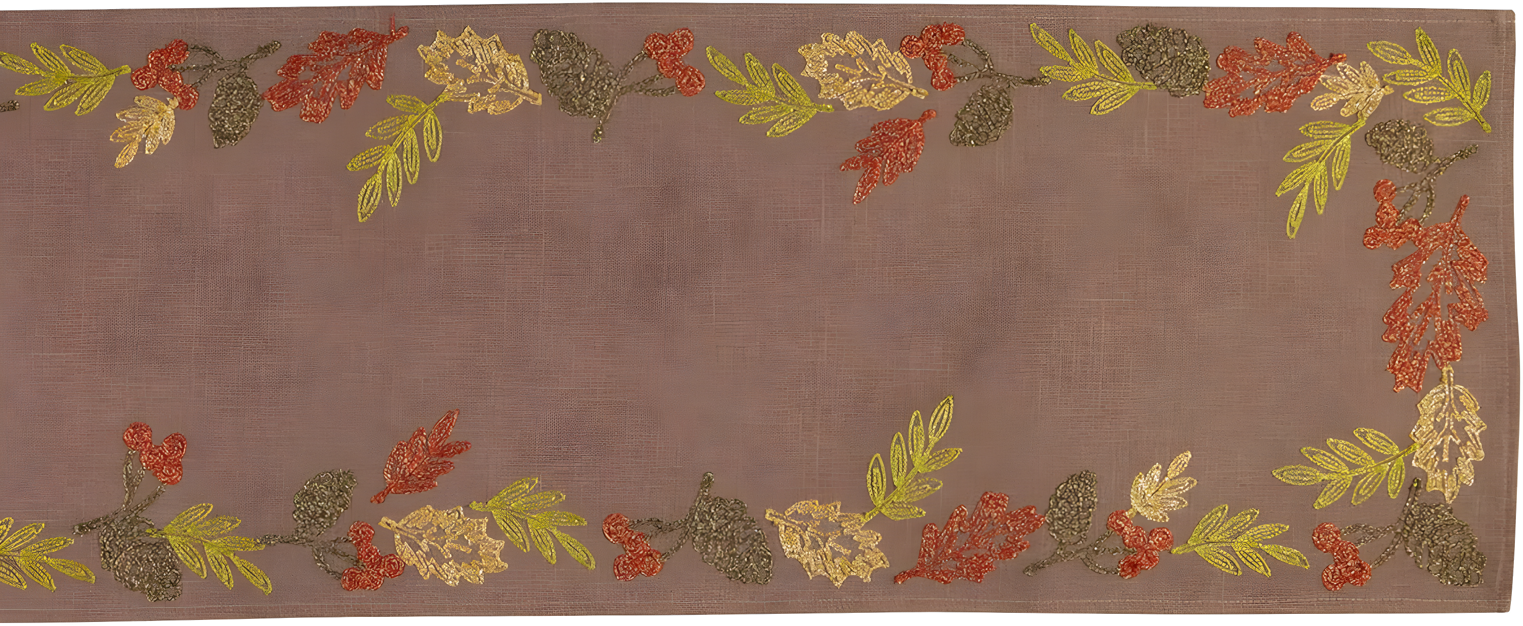 DII 70x14" Polyester Fabric Shimmering Leaves Embroidered Table Runner in Brown
