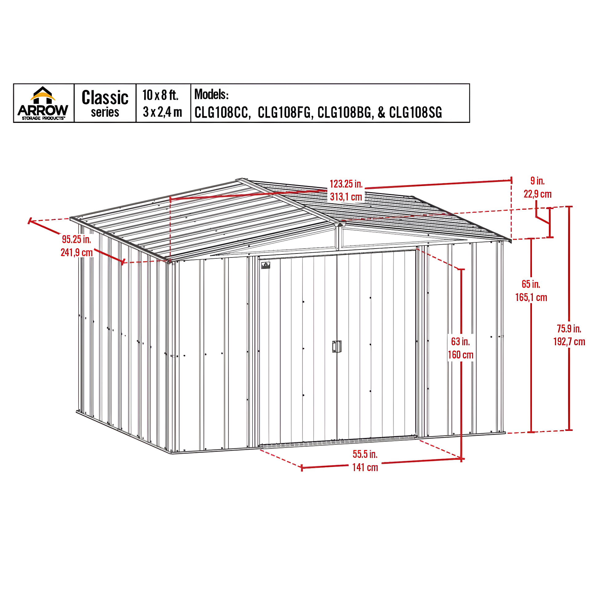 Arrow 10 ft. W x 8 ft. D Metal Storage Shed