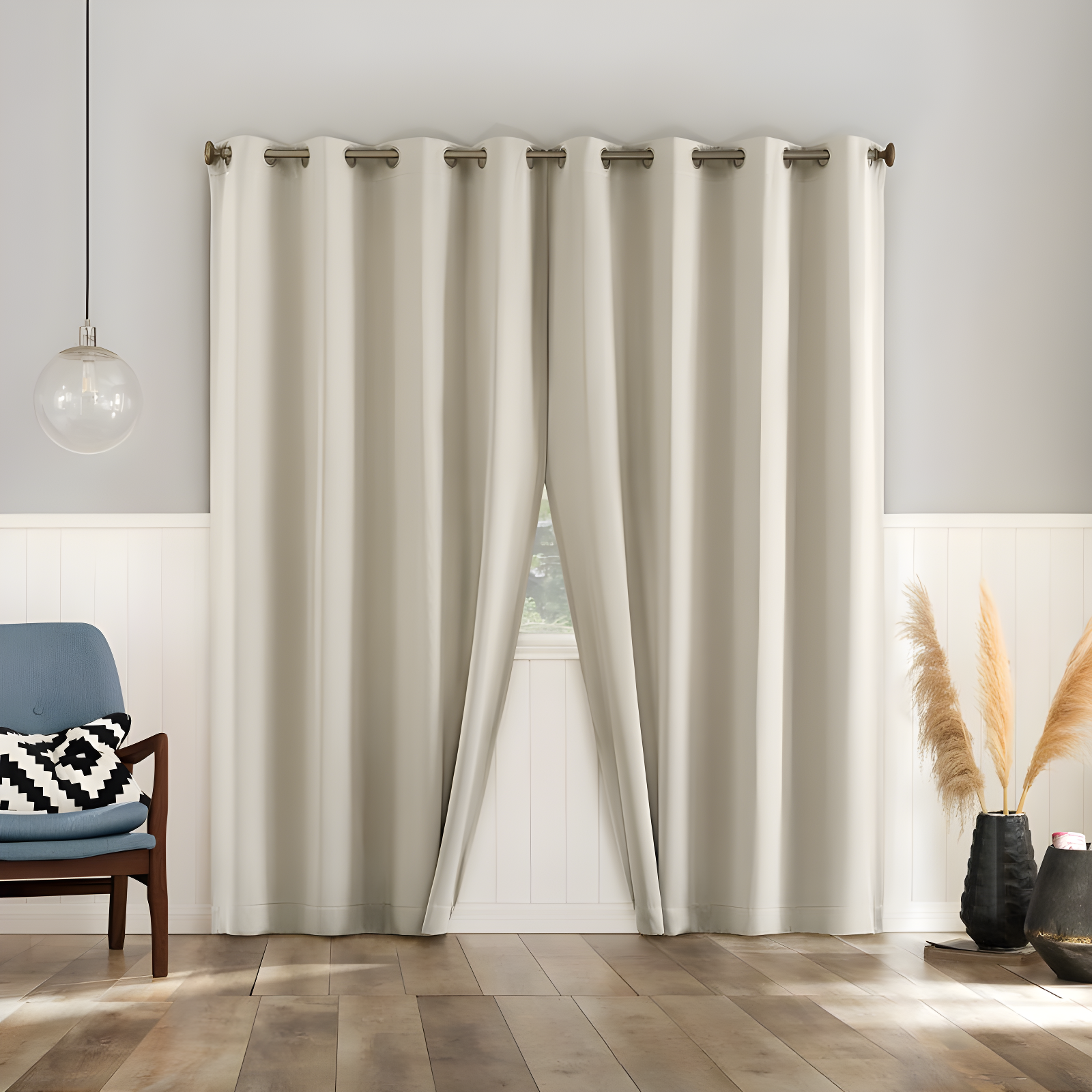 2pc 54"x63" No. 918 Room Darkening Brandon Magnetic Closure Grommet Curtain Panel Pair Cream: Energy Efficient, Noise Reduction