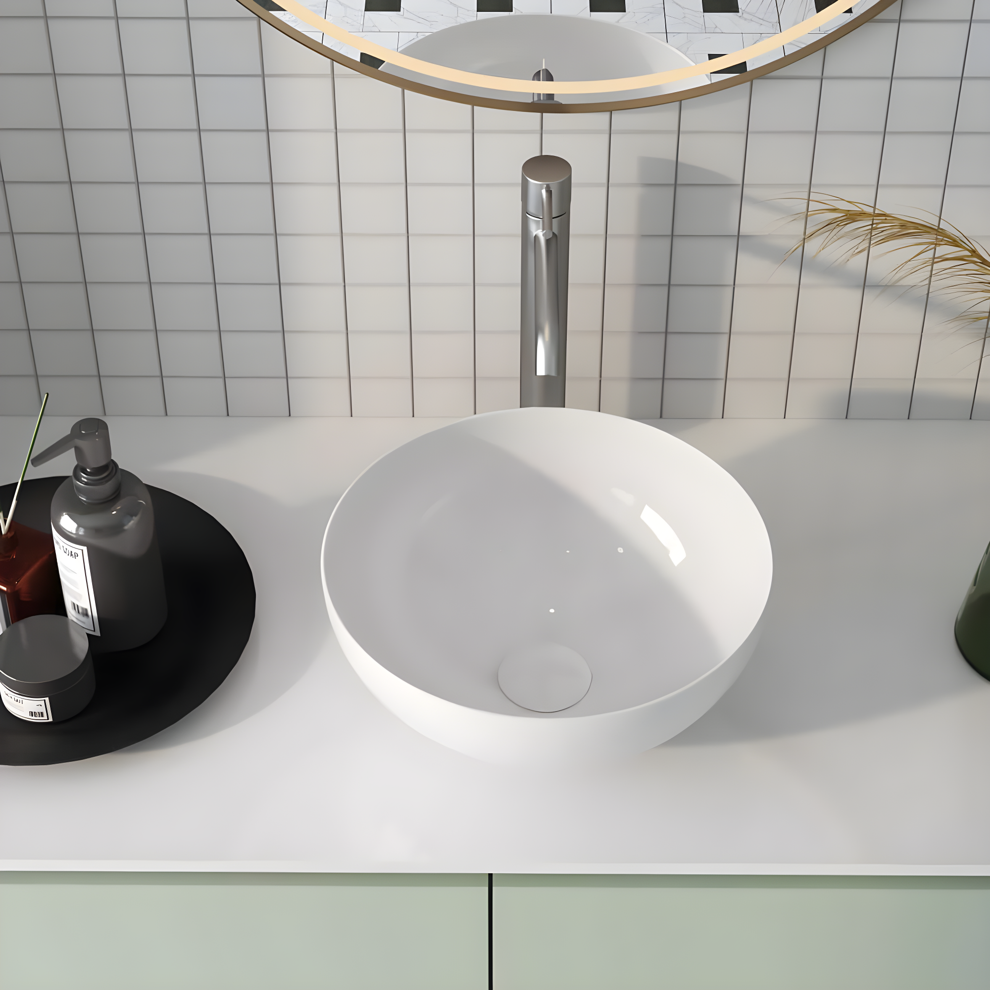 DeerValley Symmetry 13" x 13'' Circular/Round Vitreous Vessel Bathroom Sink
