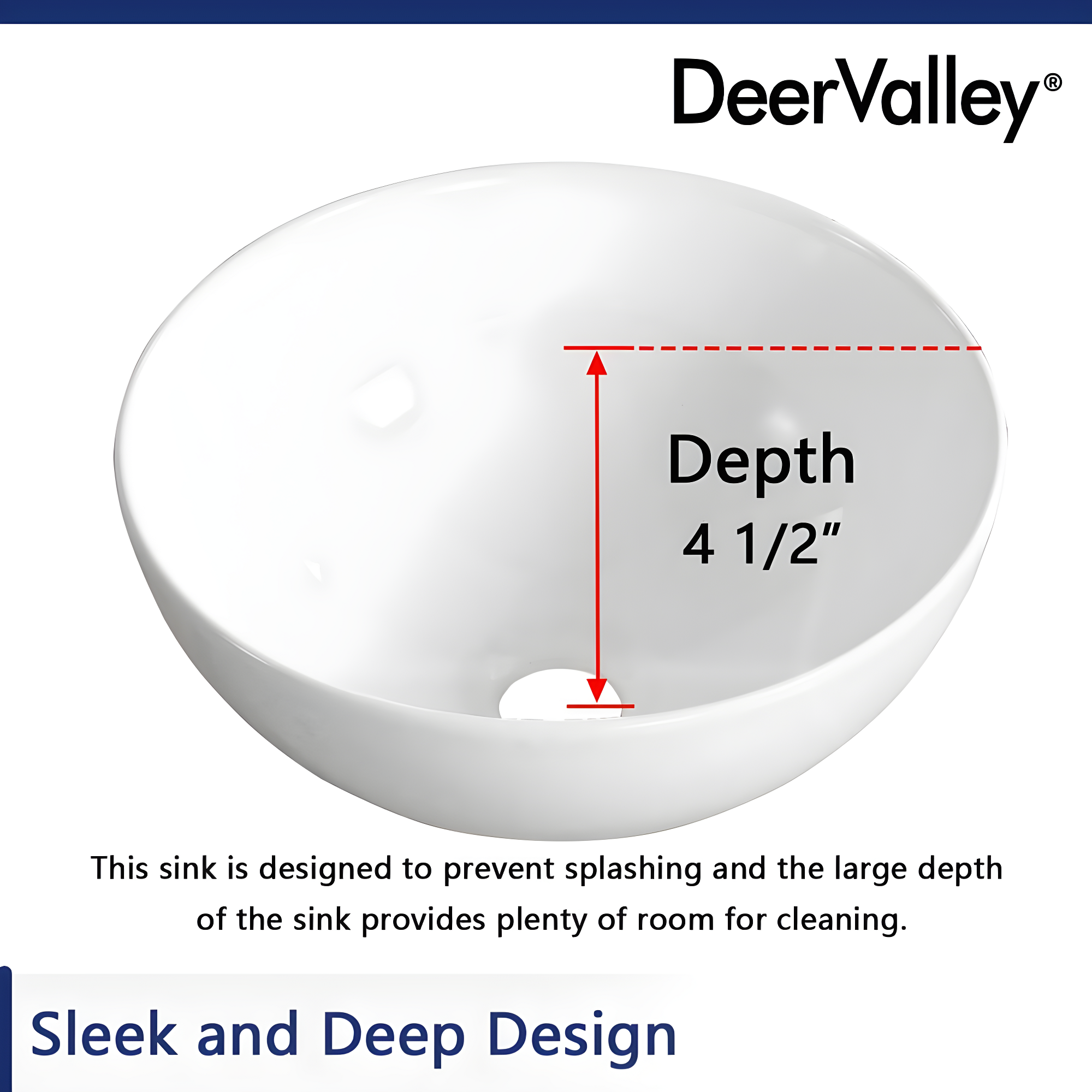 DeerValley Symmetry 13" x 13'' Circular/Round Vitreous Vessel Bathroom Sink