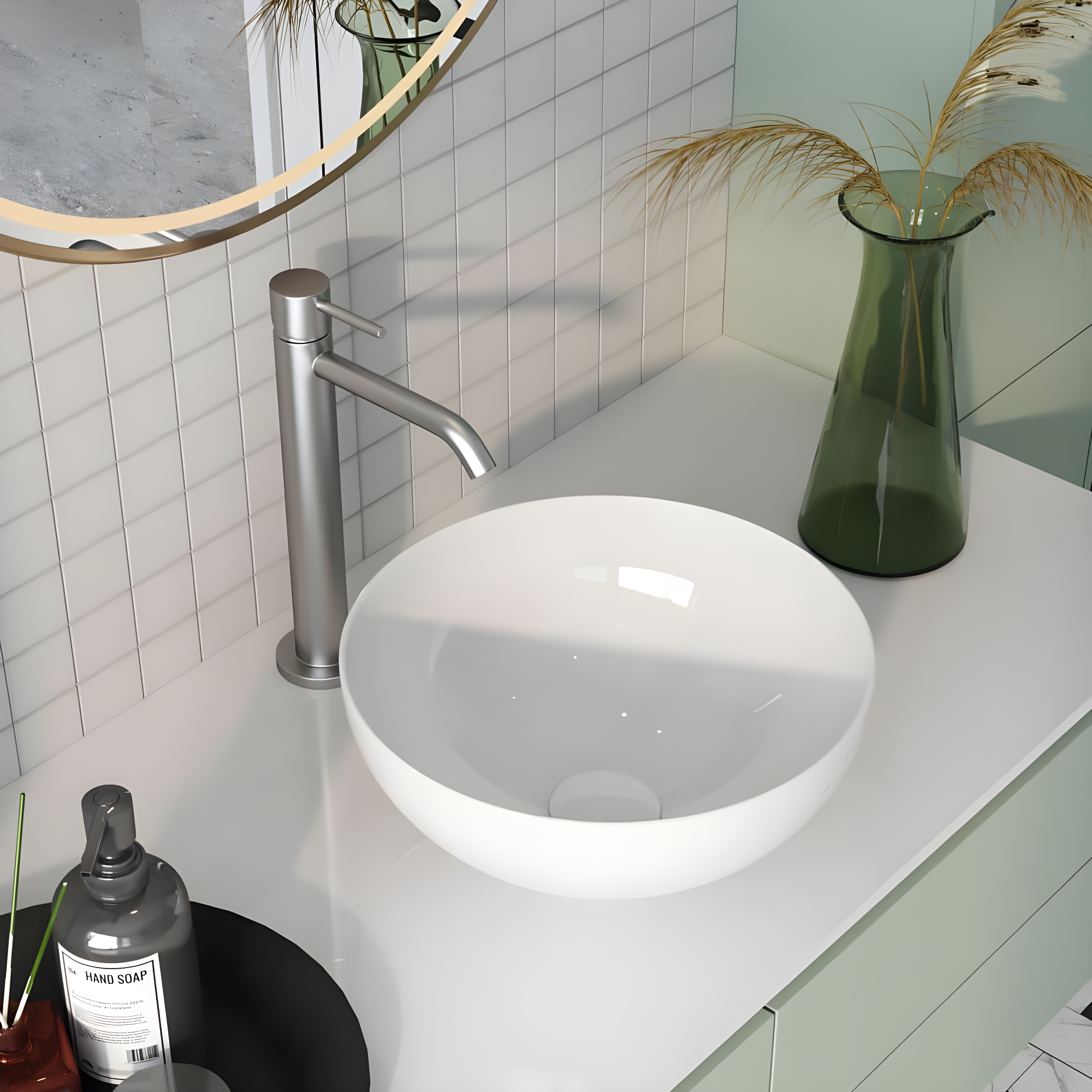DeerValley Symmetry 13" x 13'' Circular/Round Vitreous Vessel Bathroom Sink