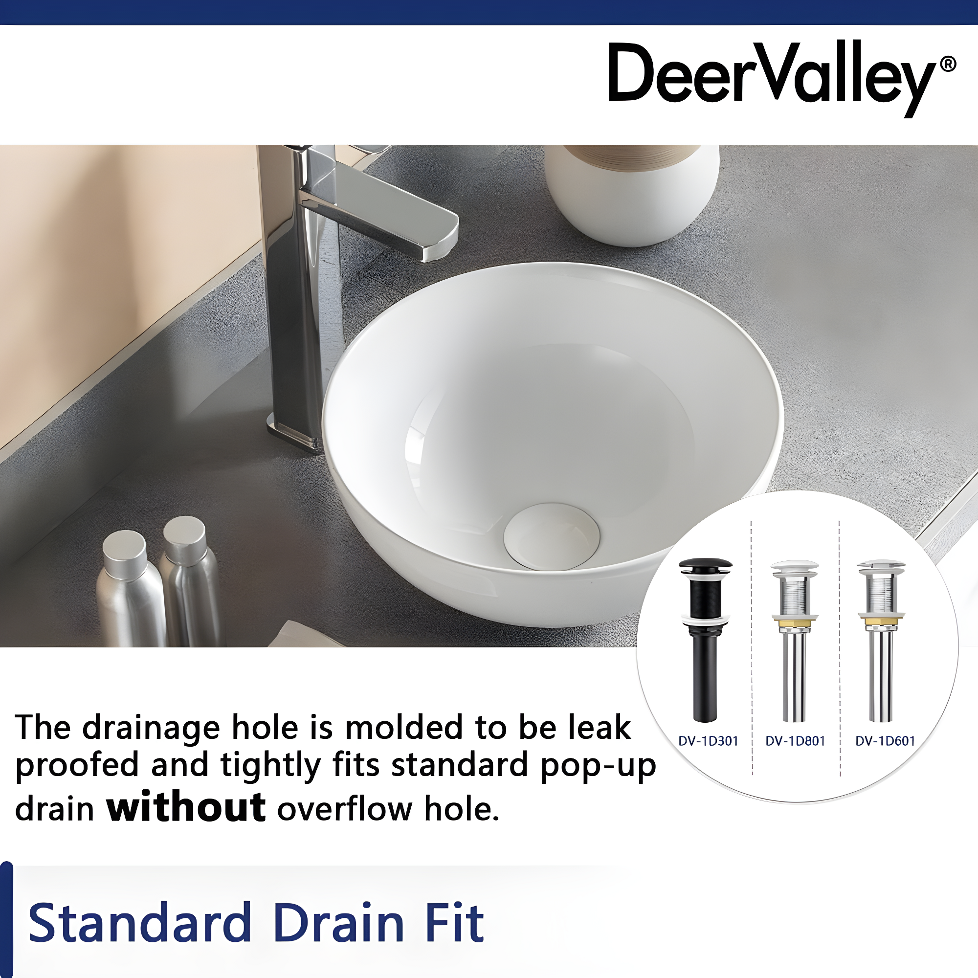DeerValley Symmetry 13" x 13'' Circular/Round Vitreous Vessel Bathroom Sink