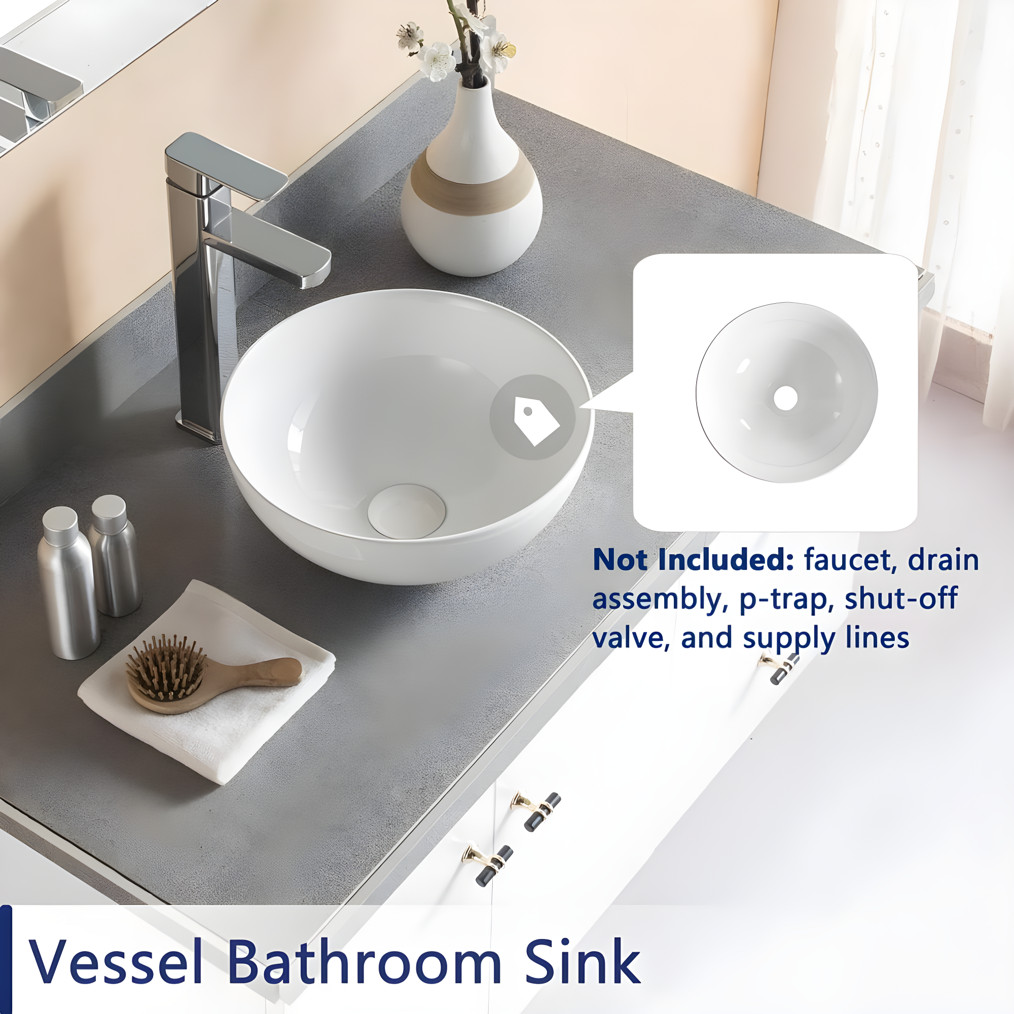 DeerValley Symmetry 13" x 13'' Circular/Round Vitreous Vessel Bathroom Sink