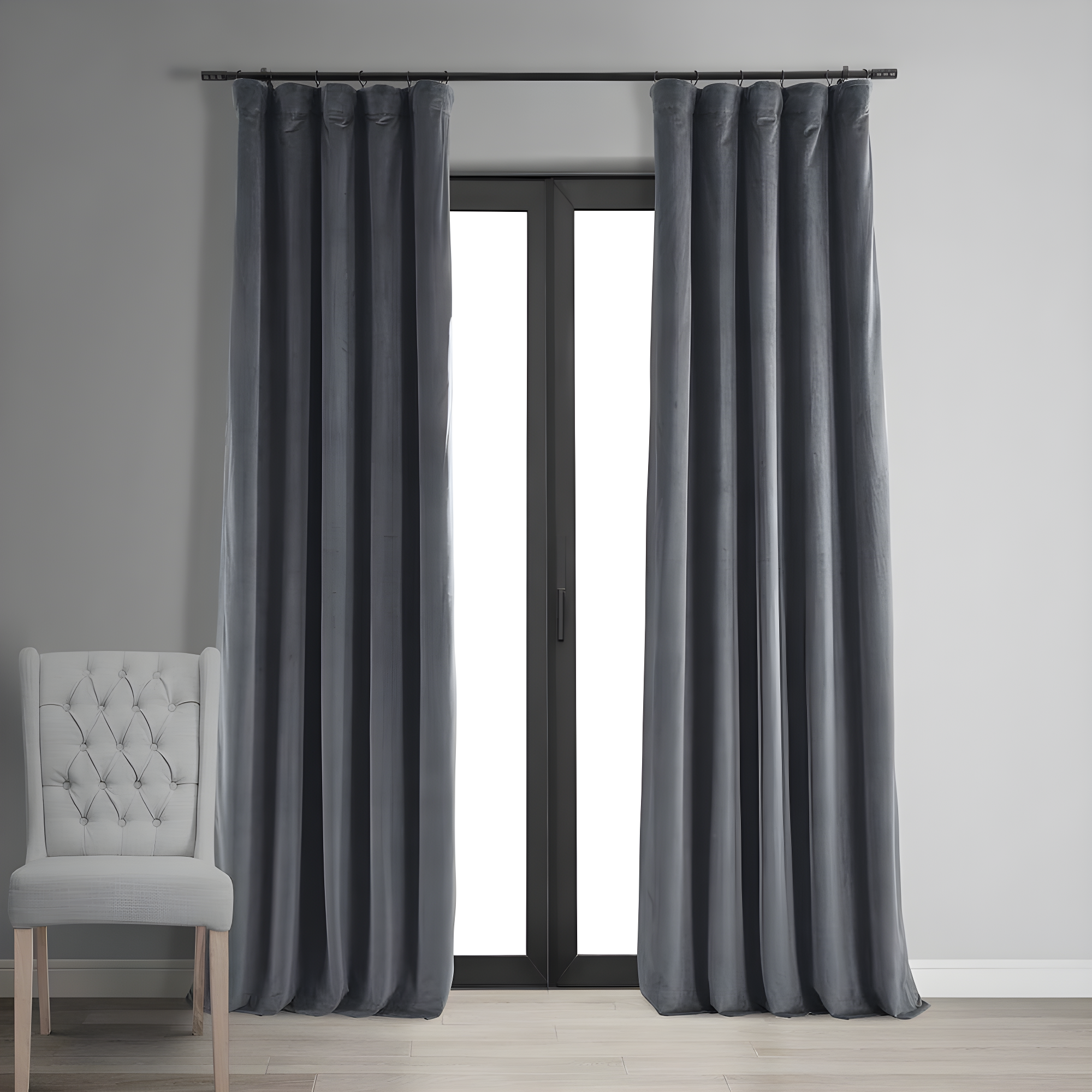 Half Price Drapes Signature Blue Grey Velvet Blackout Curtains For Bedroom(1 Panel), 50WX 96L