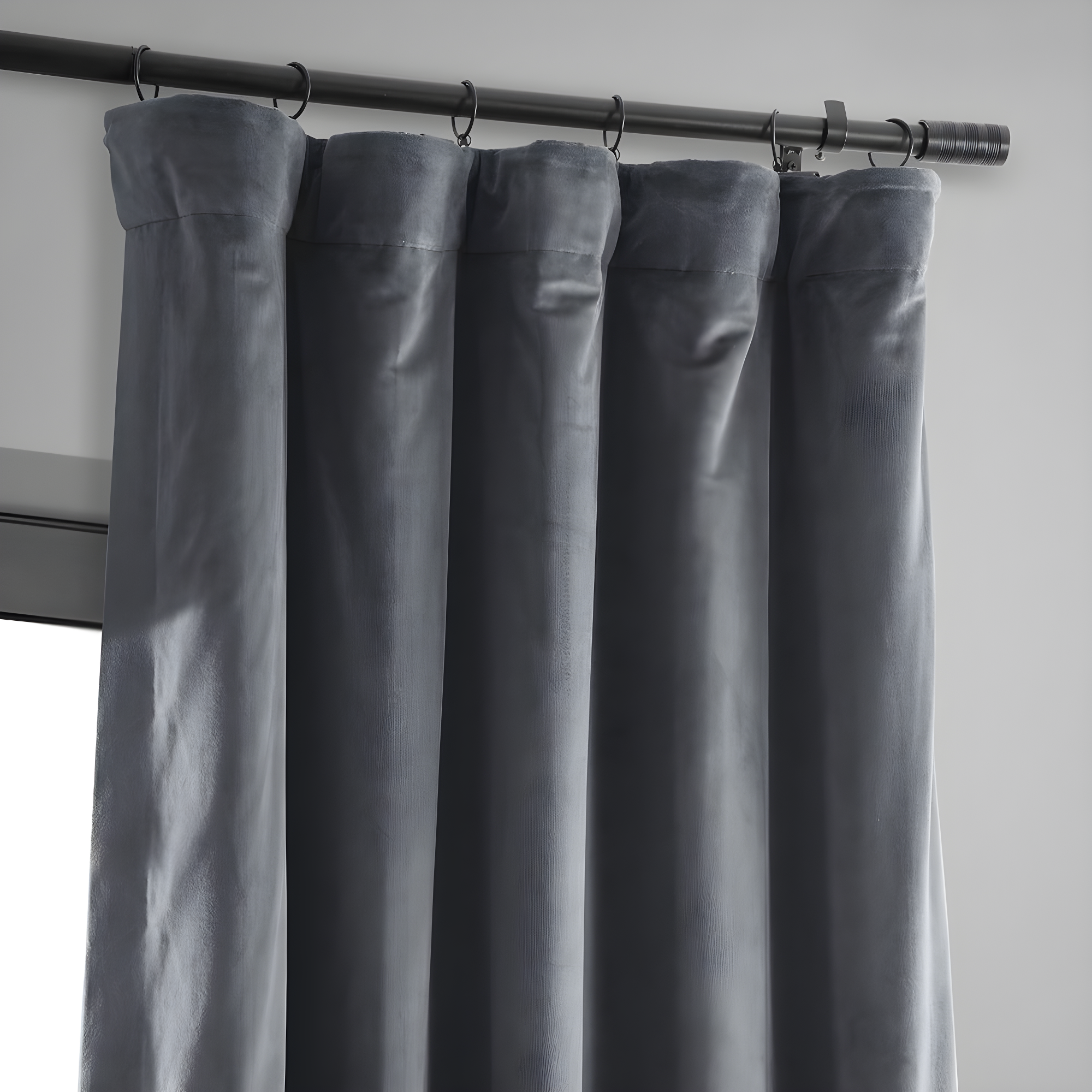Half Price Drapes Signature Blue Grey Velvet Blackout Curtains For Bedroom(1 Panel), 50WX 96L