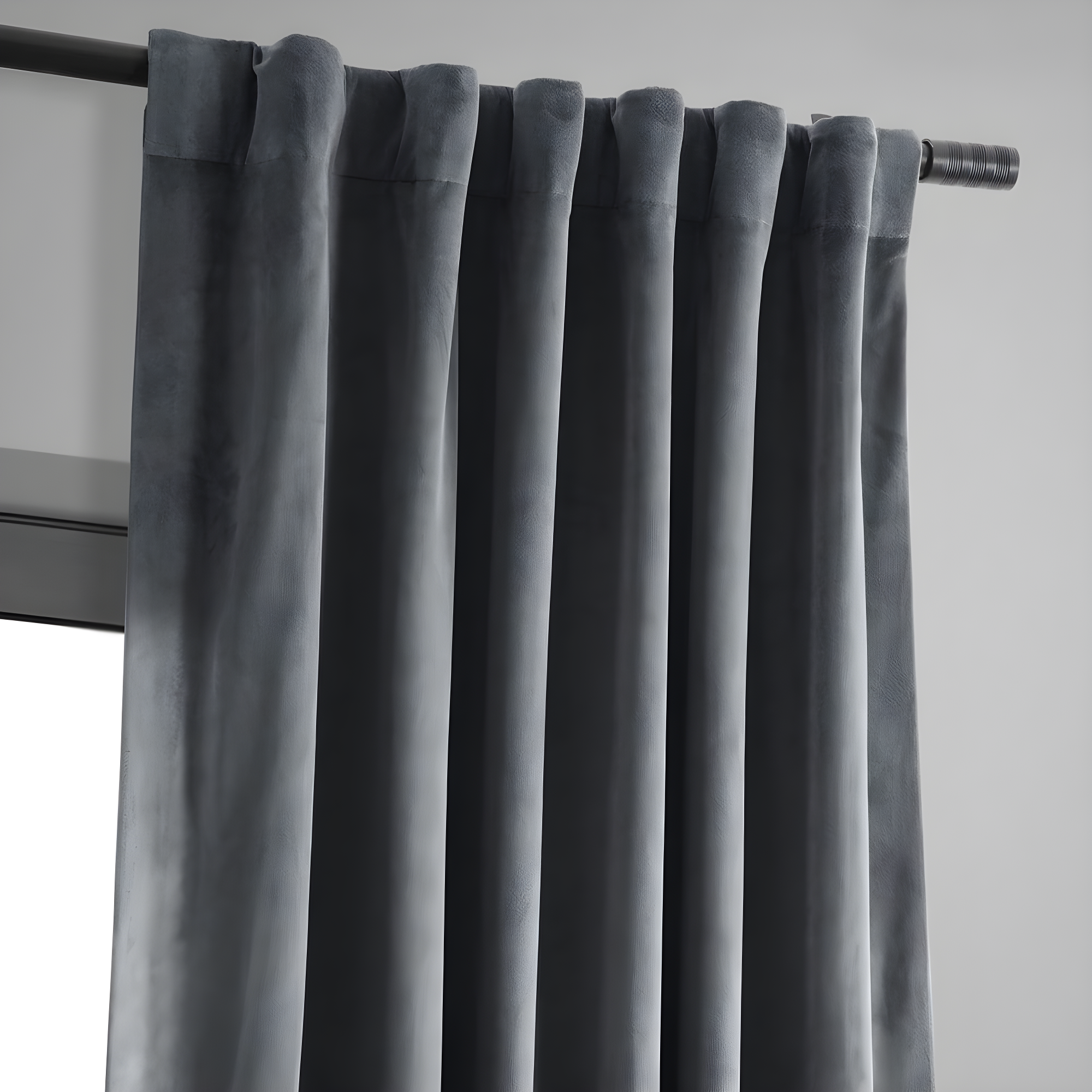 Half Price Drapes Signature Blue Grey Velvet Blackout Curtains For Bedroom(1 Panel), 50WX 96L