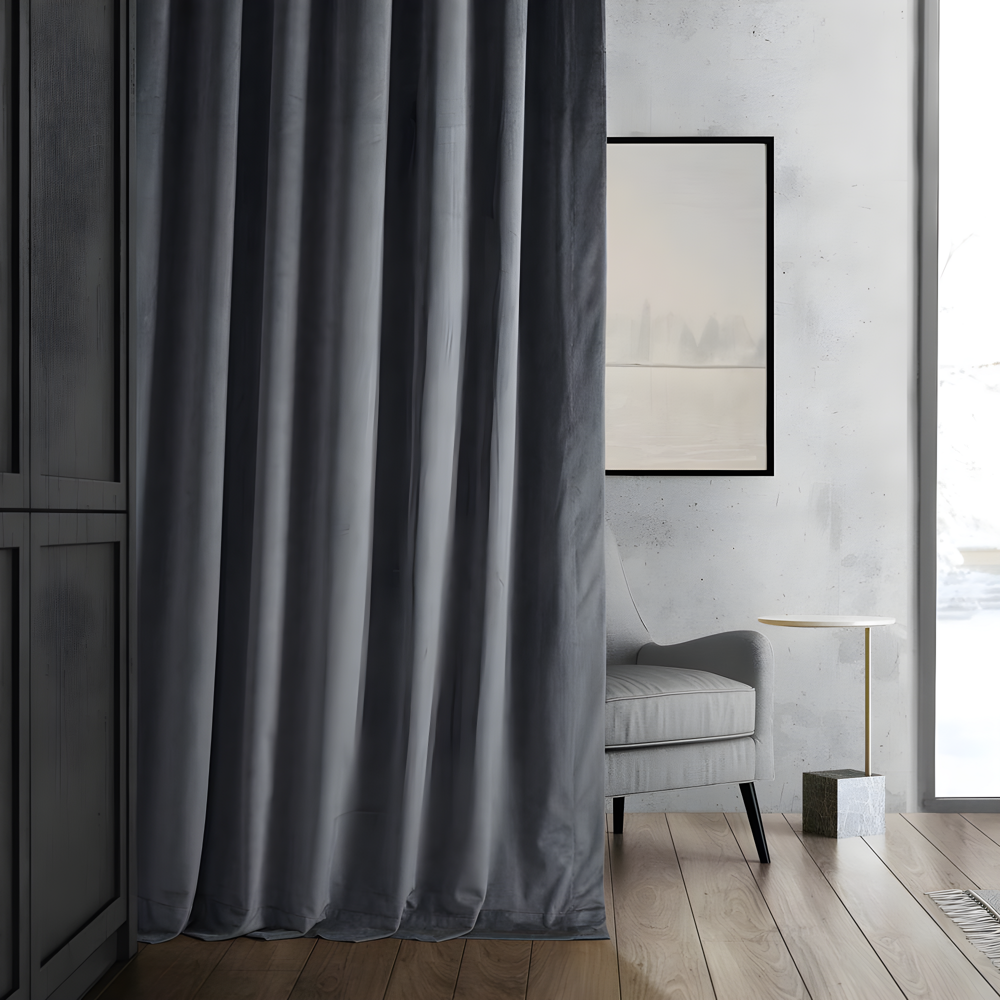 Half Price Drapes Signature Blue Grey Velvet Blackout Curtains For Bedroom(1 Panel), 50WX 96L