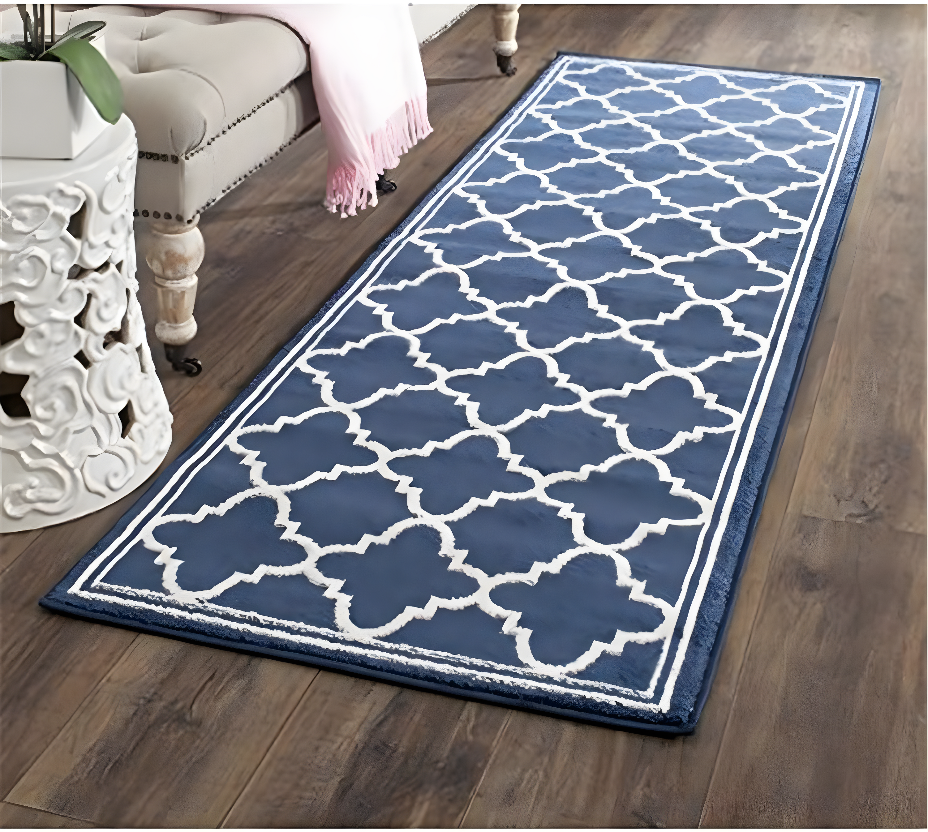 Amherst AMT422 Power Loomed Indoor Runner Rug - Navy/Beige - 2'3"x11' - Safavieh