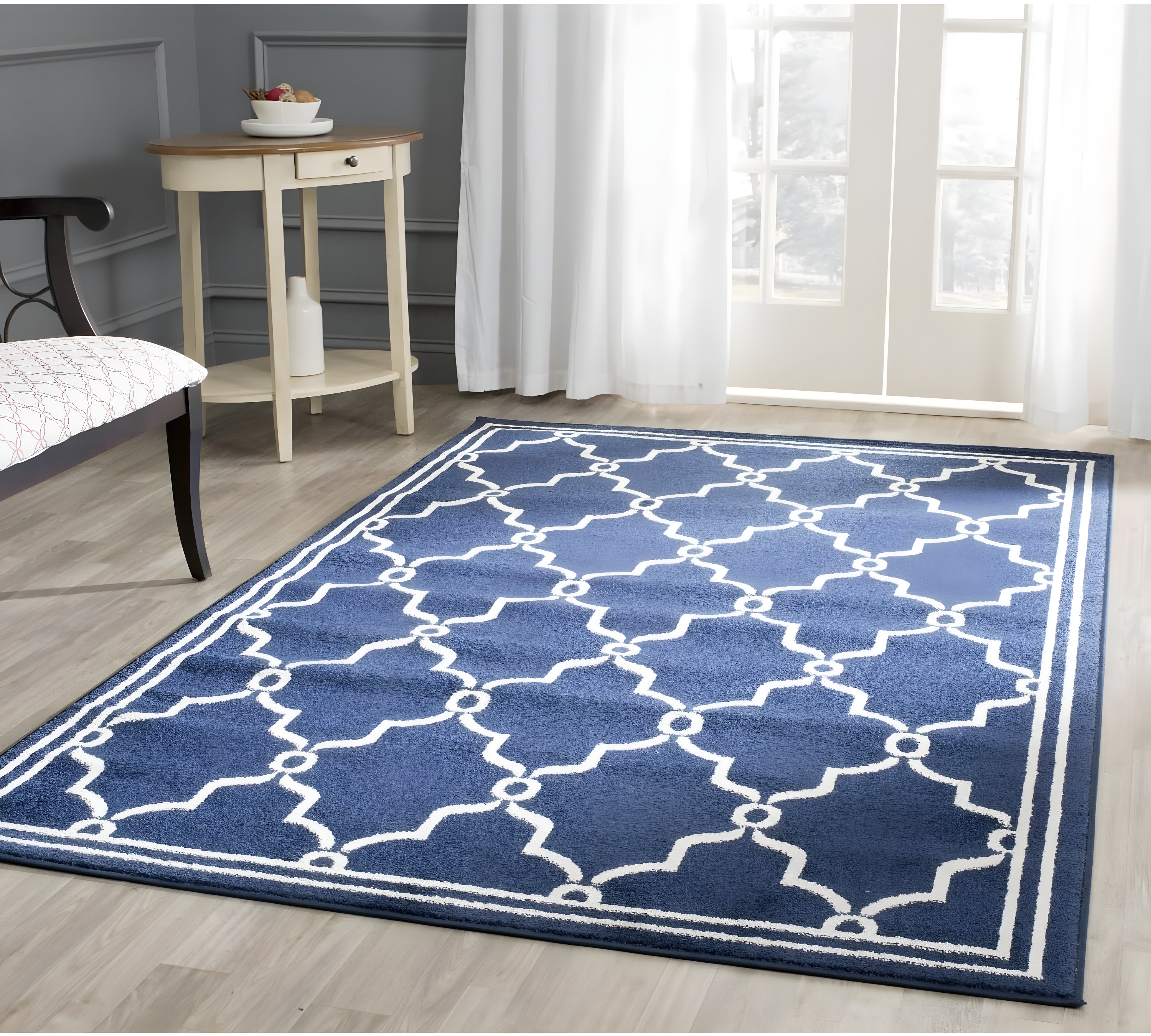 Amherst AMT422 Power Loomed Indoor Runner Rug - Navy/Beige - 2'3"x11' - Safavieh