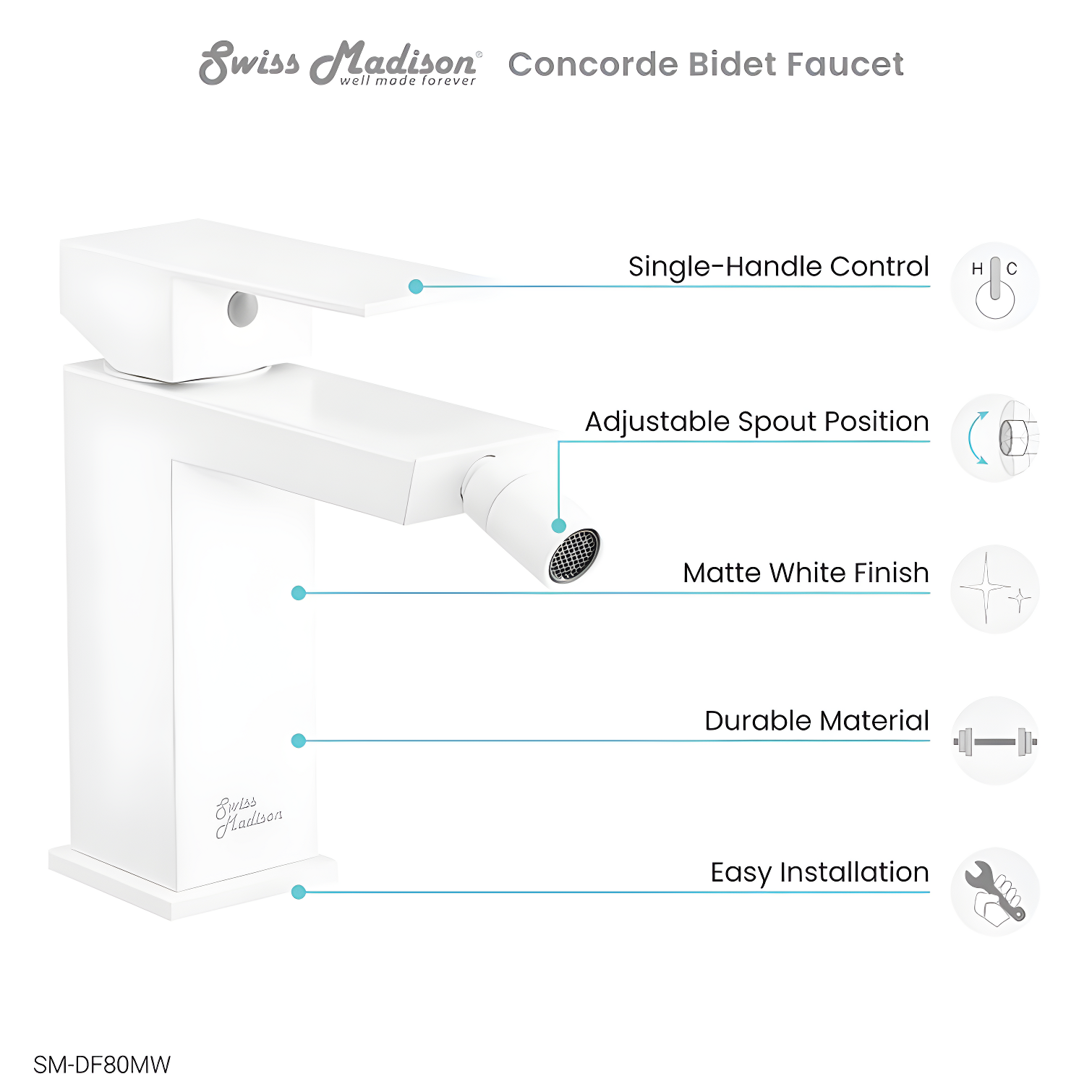 Swiss Madison SM-DF80MW Concorde Bidet Faucet in Matte White
