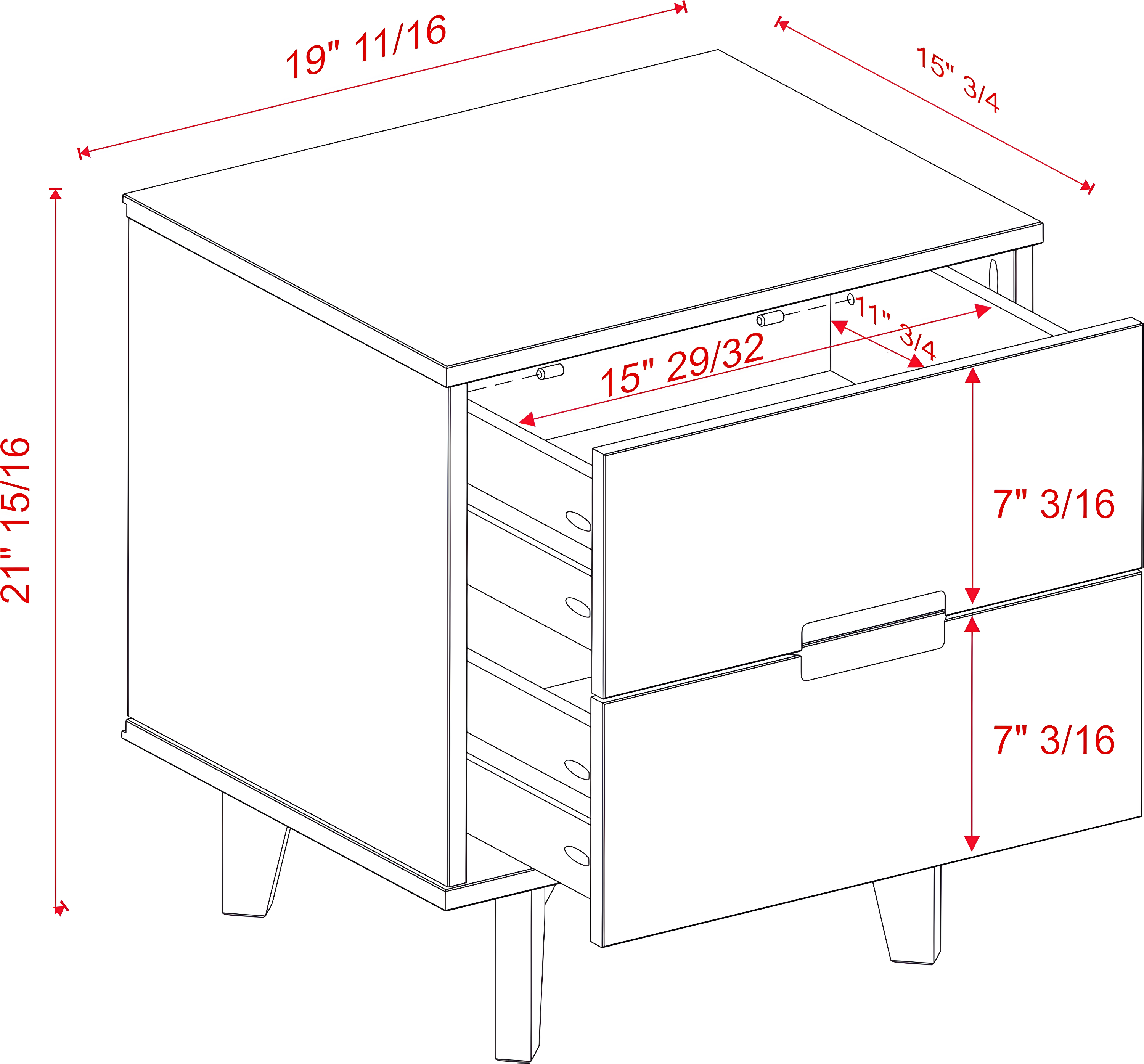 Mags Solid Wood Groove 2-Drawer Nightstand