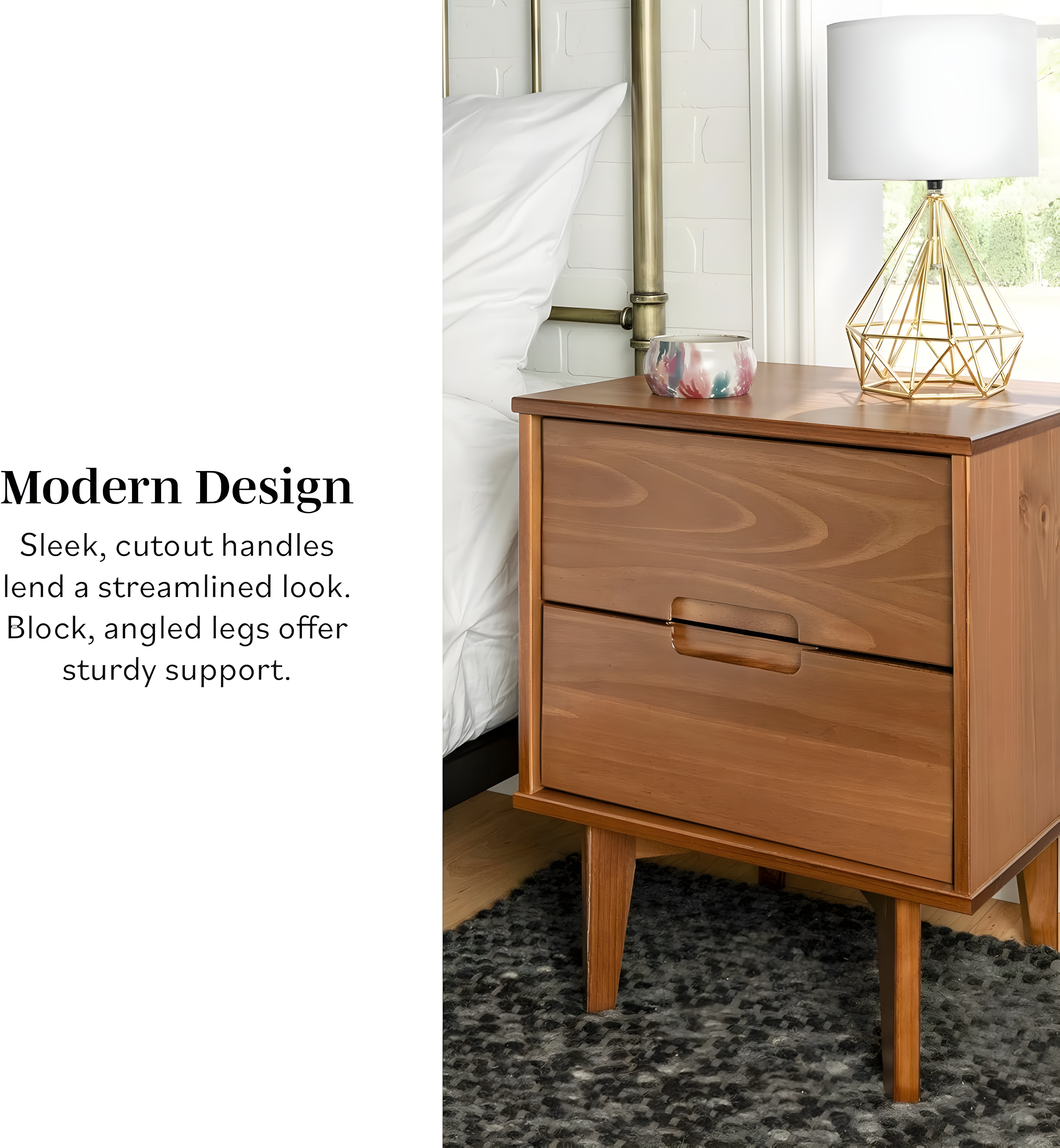 Mags Solid Wood Groove 2-Drawer Nightstand