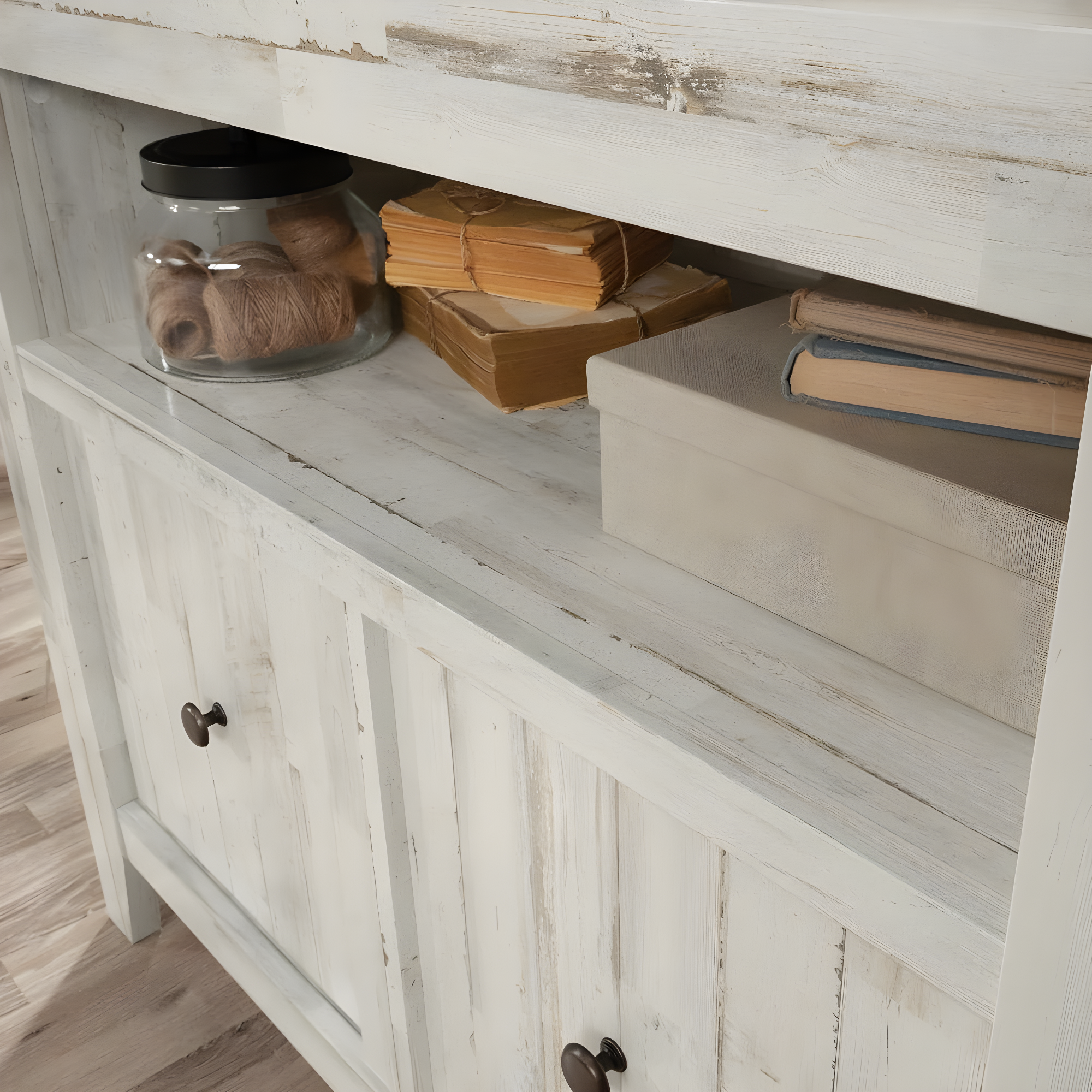 Dakota Pass Lateral File White Plank - Sauder: 1-Drawer, Open Shelf, MDF Construction, Metal Hardware