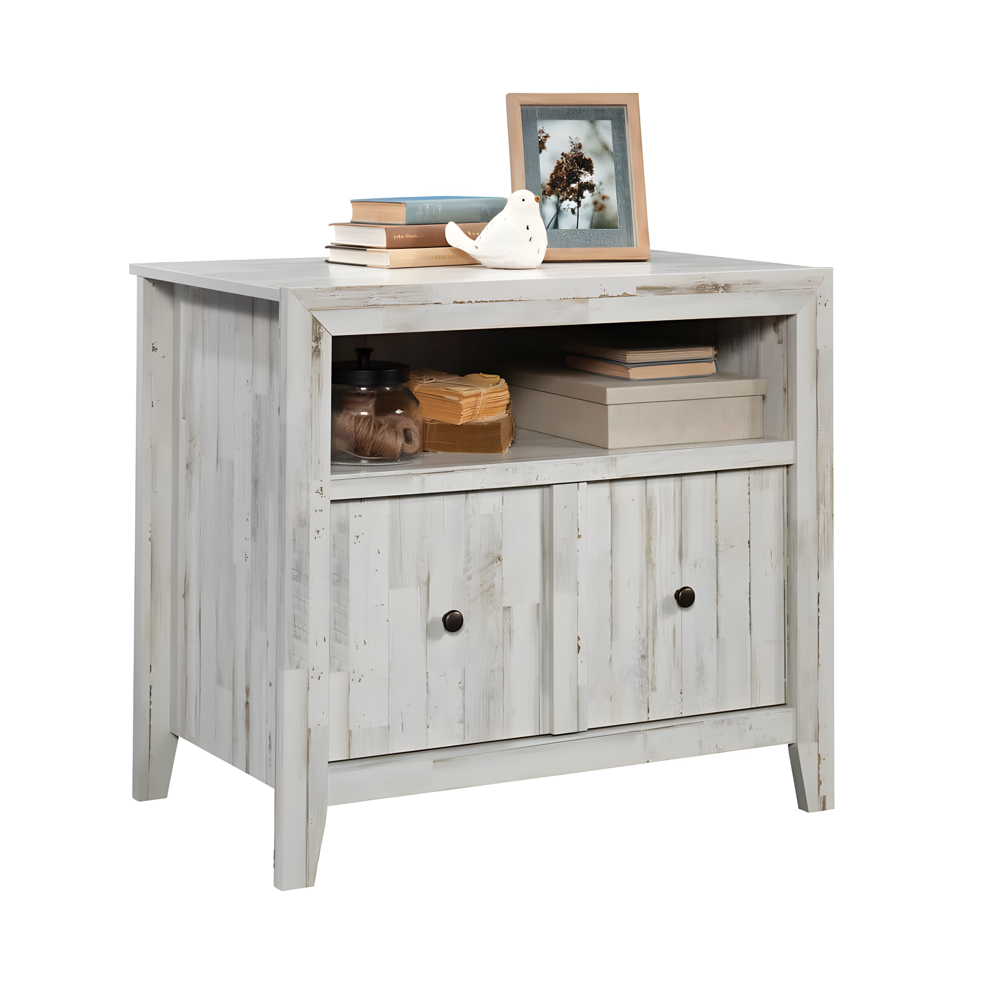 Dakota Pass Lateral File White Plank - Sauder: 1-Drawer, Open Shelf, MDF Construction, Metal Hardware
