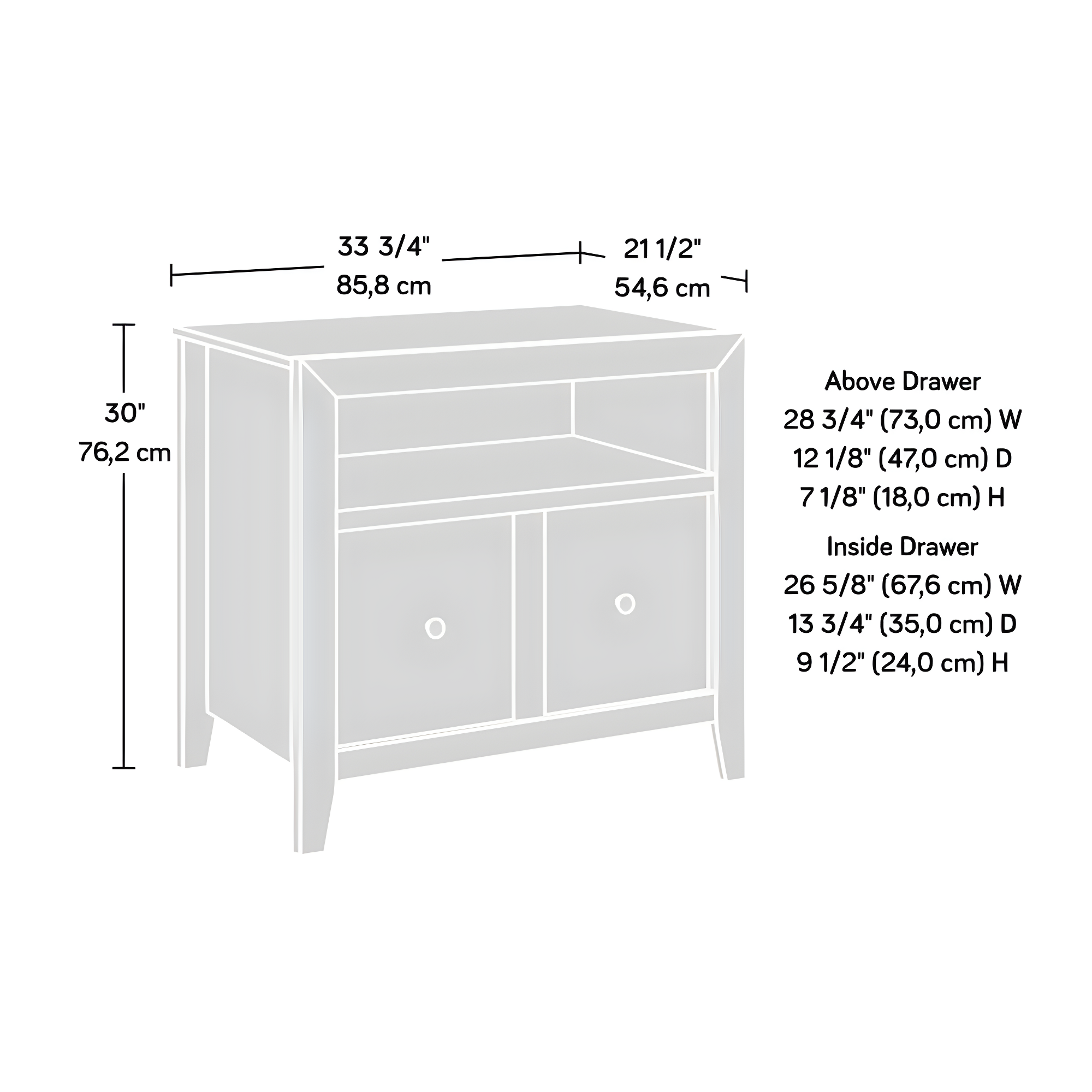 Dakota Pass Lateral File White Plank - Sauder: 1-Drawer, Open Shelf, MDF Construction, Metal Hardware
