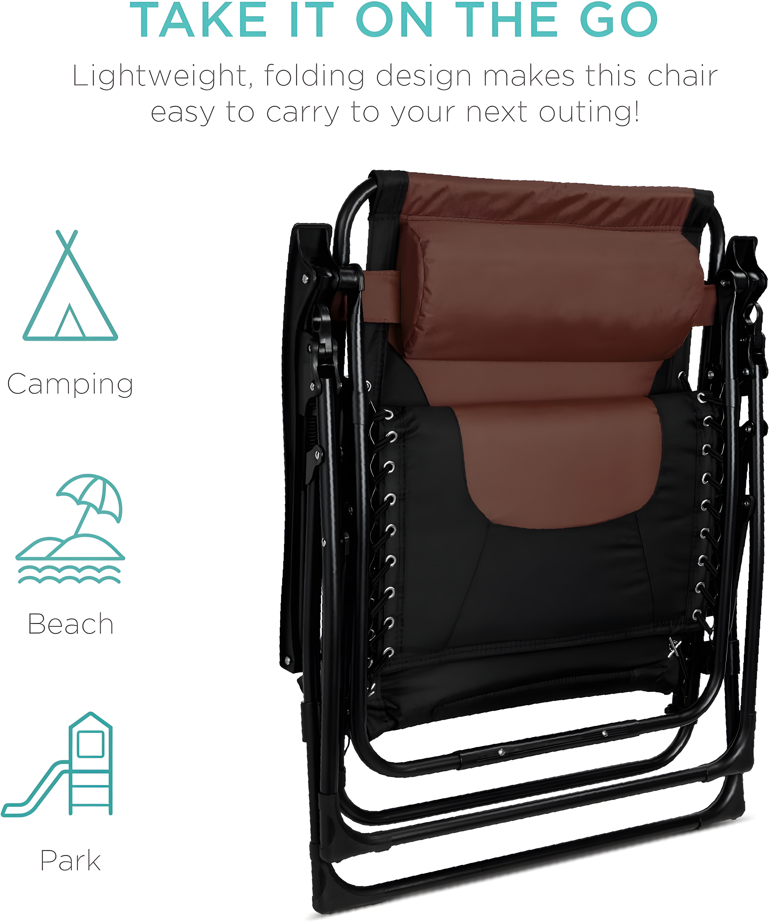Best Choice Products Oversized Padded Zero Gravity Chair, Folding Outdoor Patio Recliner w/ Side Tray - Black/Brown