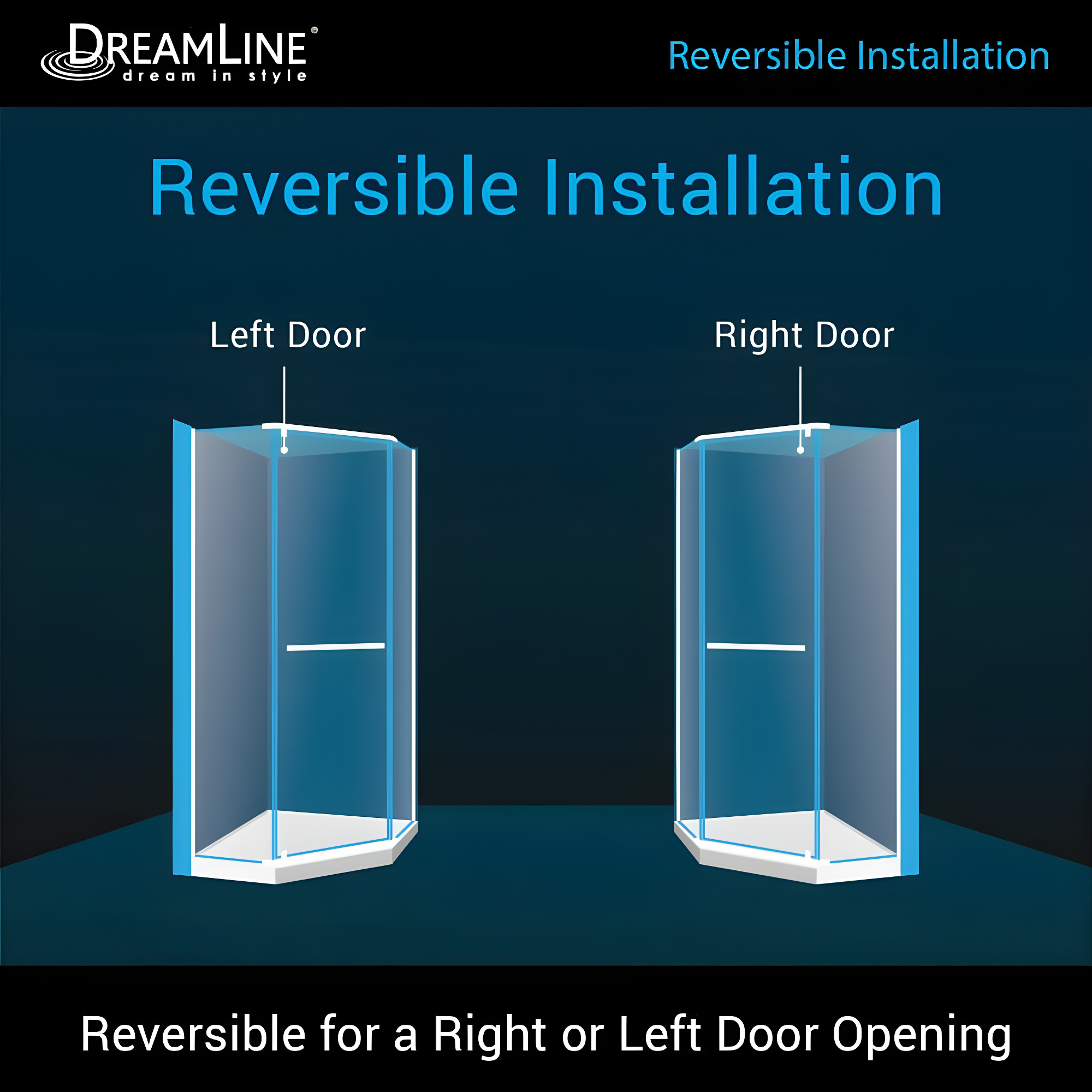 Prism 40" W x 40" D x 74.75" H Frameless Neo-Angle Reversible Shower Kit with Towel Bar and Base Included