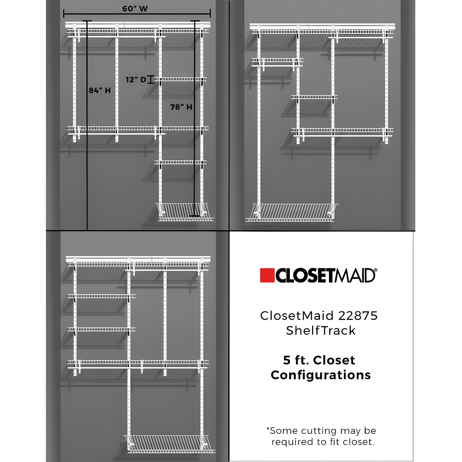 ShelfTrack 60" W - 96" W Closet System Starter Kit