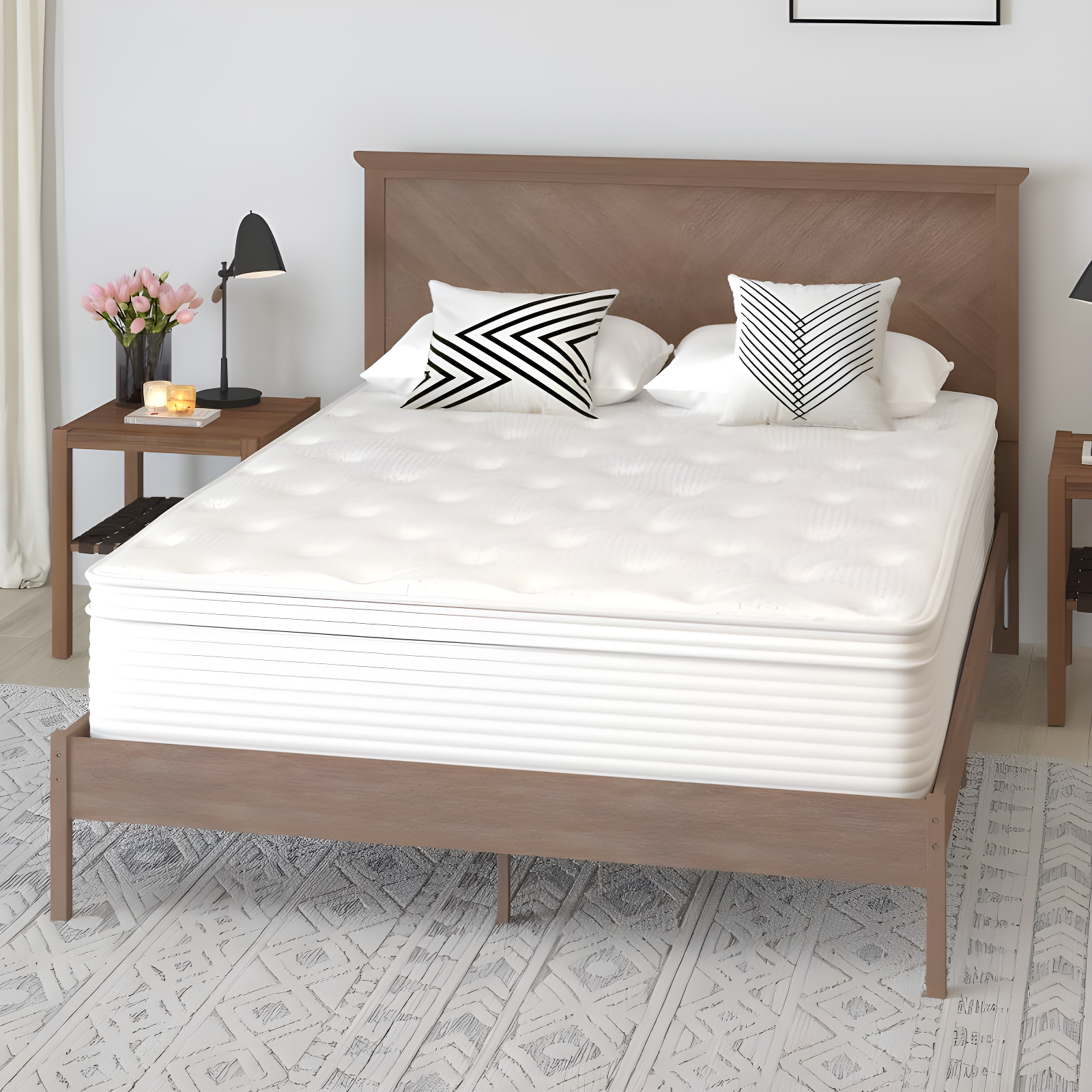 Merrick Lane Queen Size 14" Premium Comfort Euro Top Hybrid Pocket Spring and Memory Foam Mattress in a Box with Reinforced Edge Support