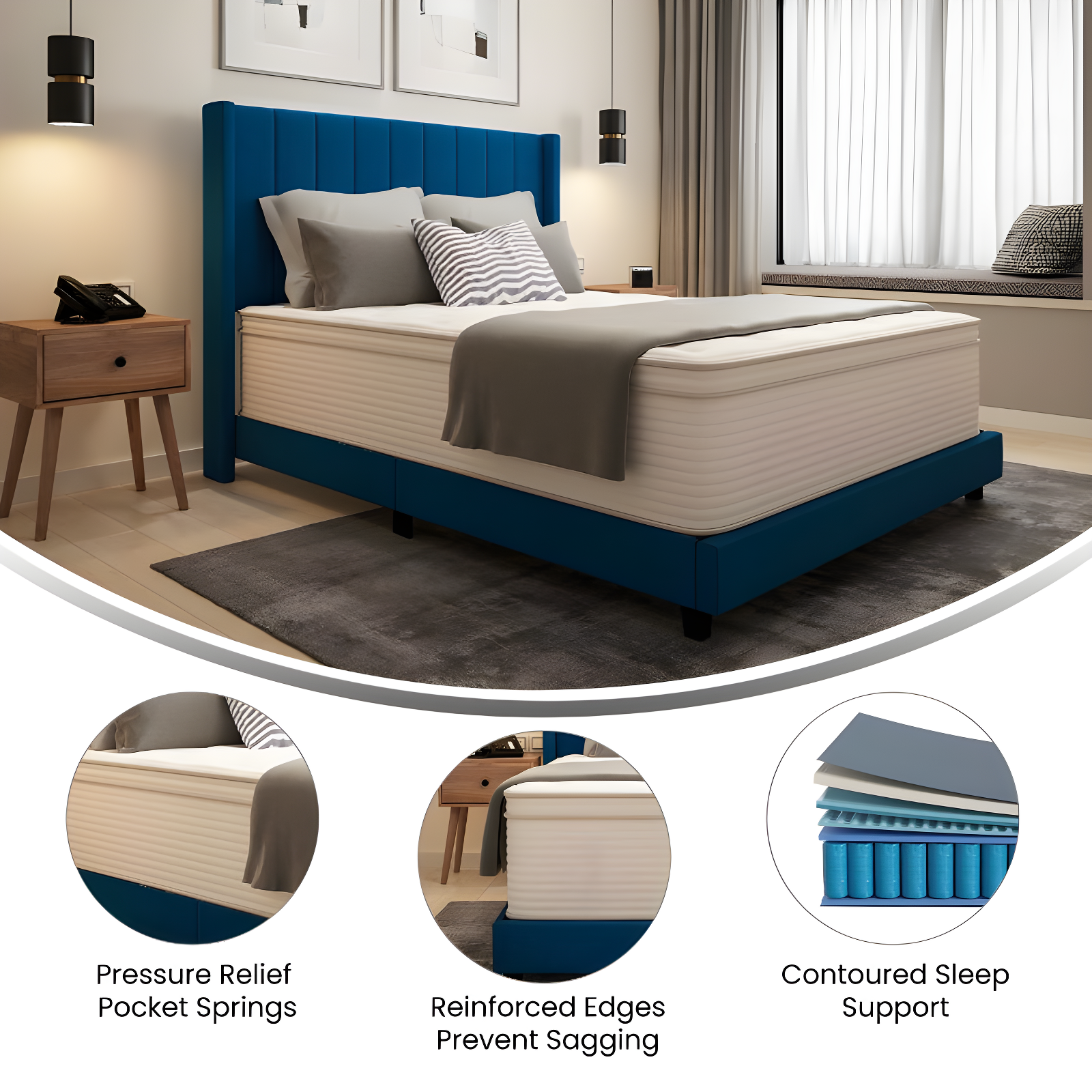 Merrick Lane Queen Size 14" Premium Comfort Euro Top Hybrid Pocket Spring and Memory Foam Mattress in a Box with Reinforced Edge Support