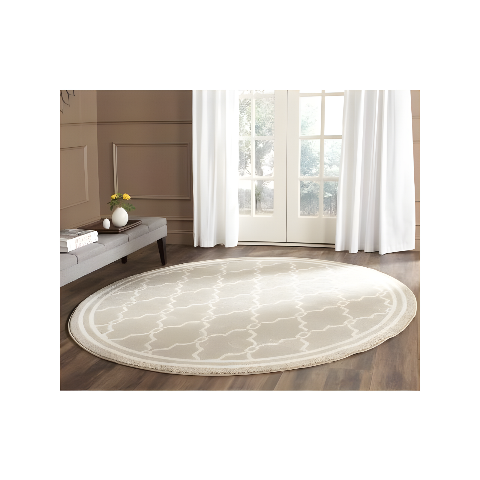 Amherst AMT414 Power Loomed Indoor Area Rug - Wheat/Beige - 7' Round - Safavieh