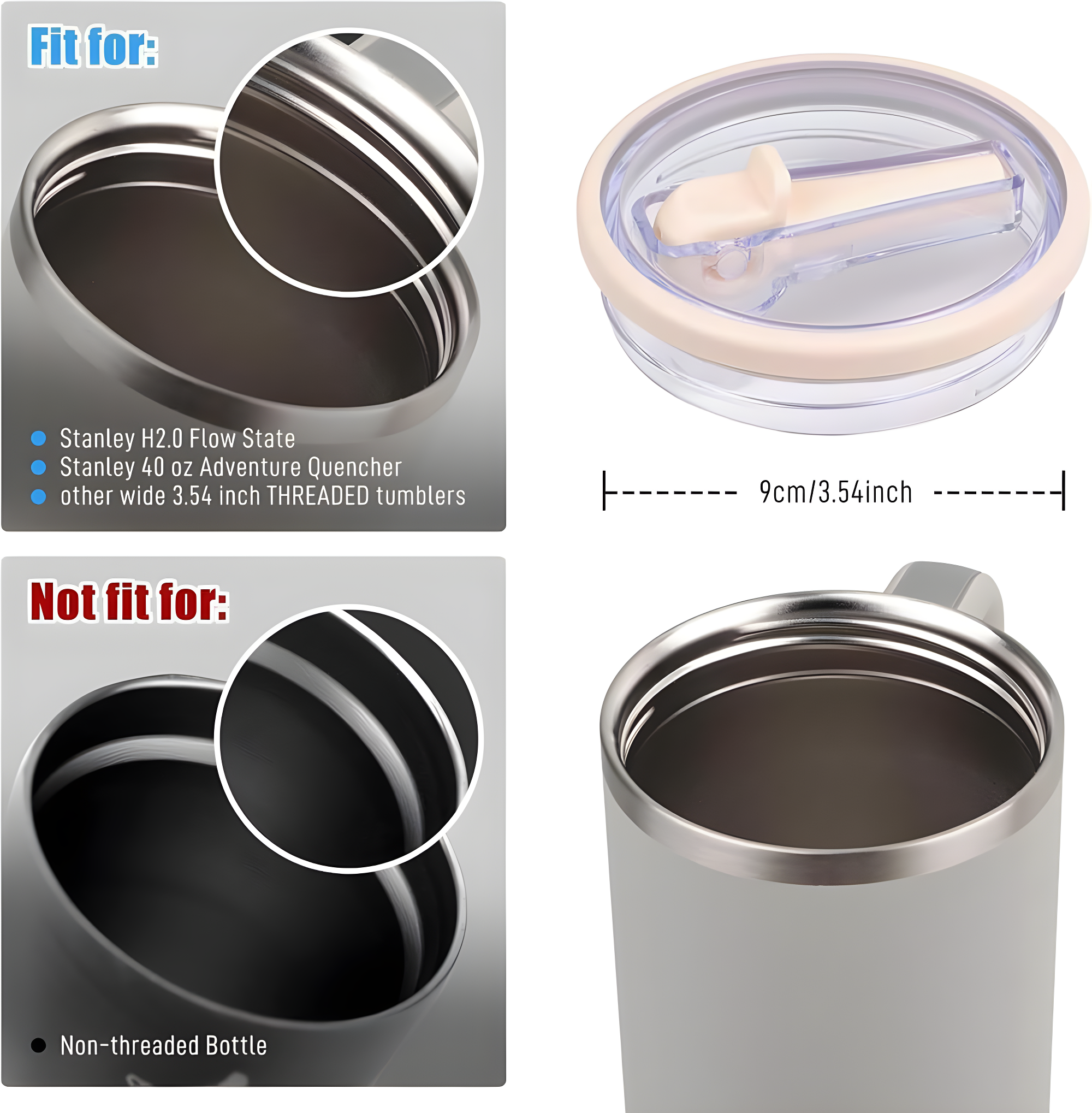 ANTAND 2 Pack 40 Oz Tumbler Flip Straw Lid Replacement Fit For Stanley Quencher, Leak Proof For Stanley Lid Replacement Spill Proof Reusable Tumbler Cover Compatible With 40oz Stanley Cup (Set of 2)