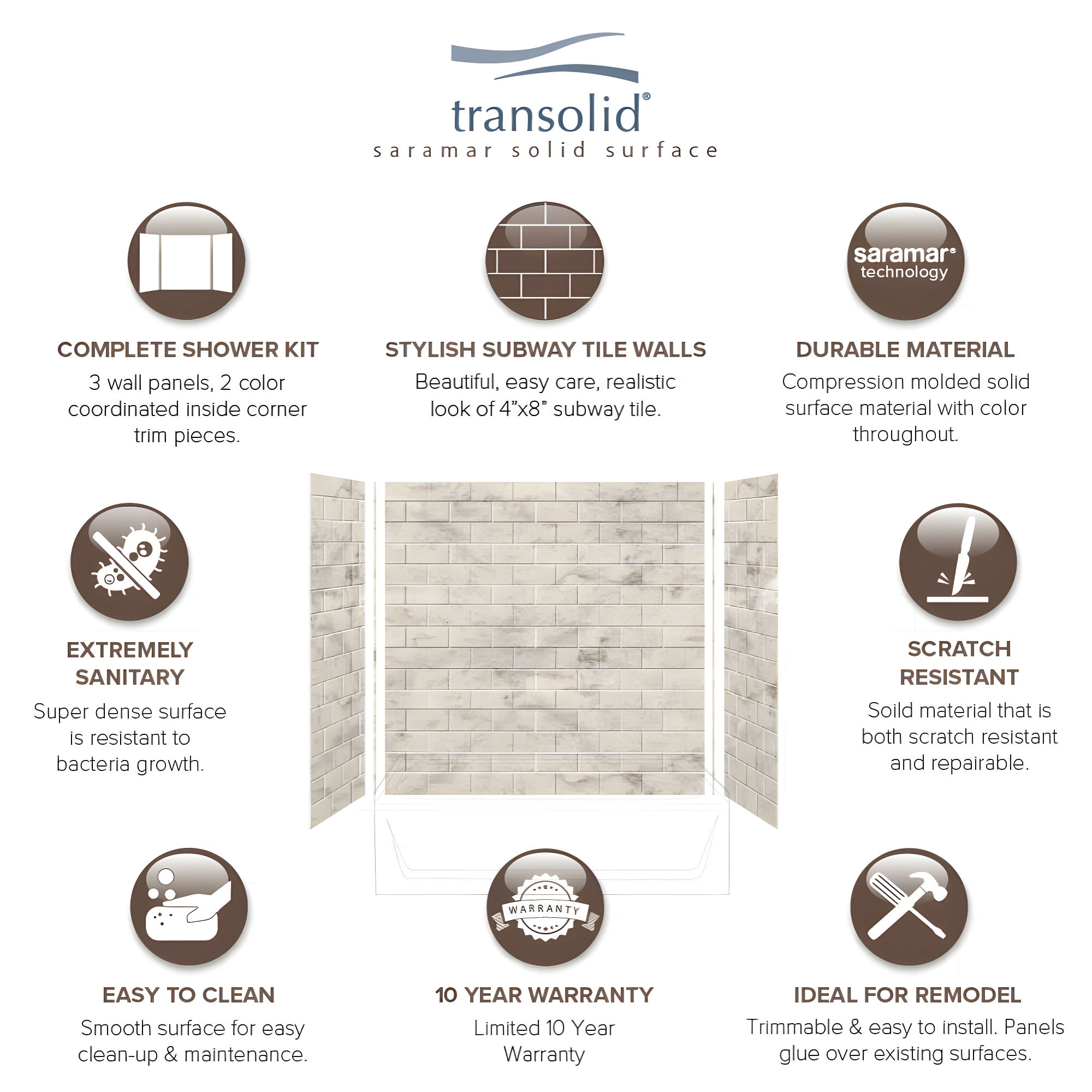 Transolid SaraMar 60'' W 36'' D 60'' H Glue Up Solid Surface Wall
