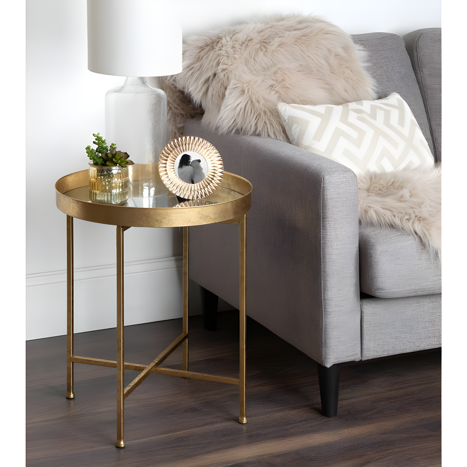 Kate and Laurel Celia Round Metal Side Table, 18.25x18.25x22, Gold and Mirror