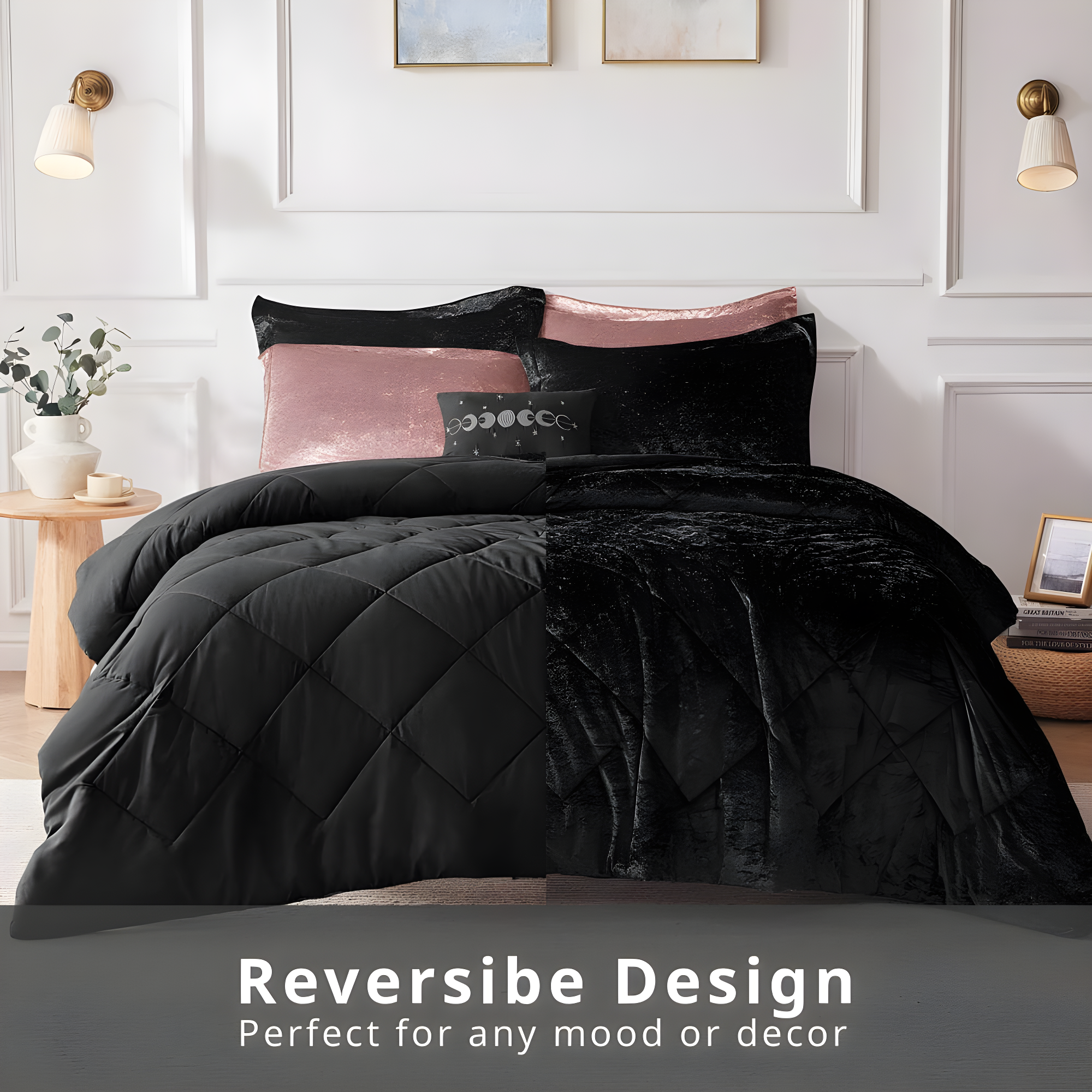 Felicia Crushed Velvet Comforter Set with Throw Pillow