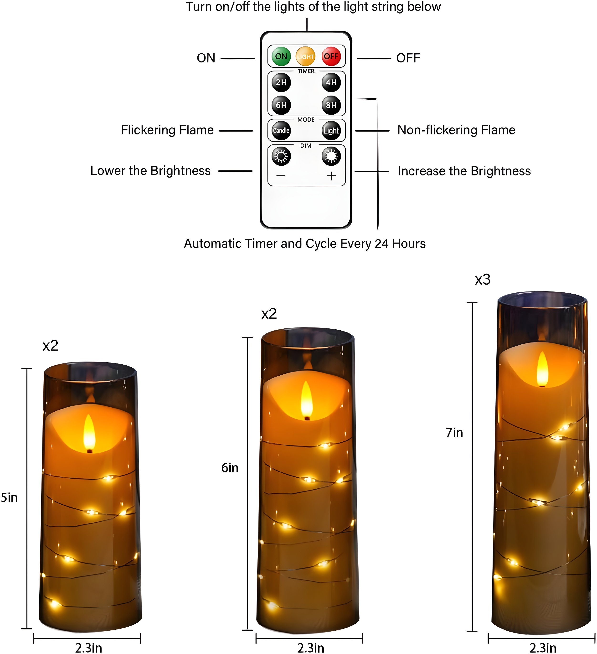 Raycare Flameless LED Candles with Embedded Star String, 9 Pcs Battery Operated Acrylic Pillar Candles with Timer and Remote, Flickering for Romantic Ambiance and Home Decoration (Grey)