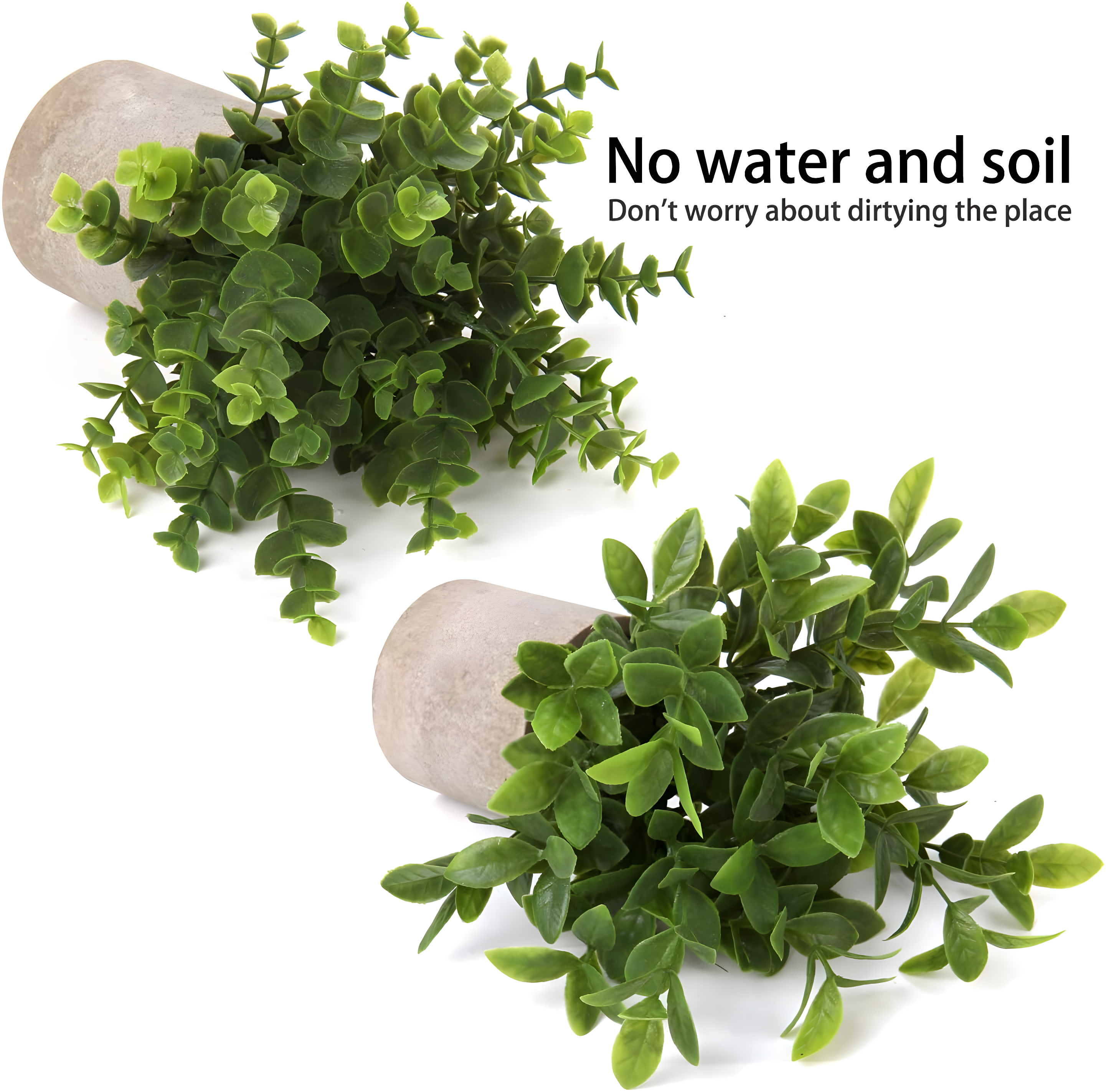 2 Pack Small Fake Plants Eucalyptus Potted Artificial Plants for Shelf Desk Home Bathroom Farmhouse Room Coffee Table Decor