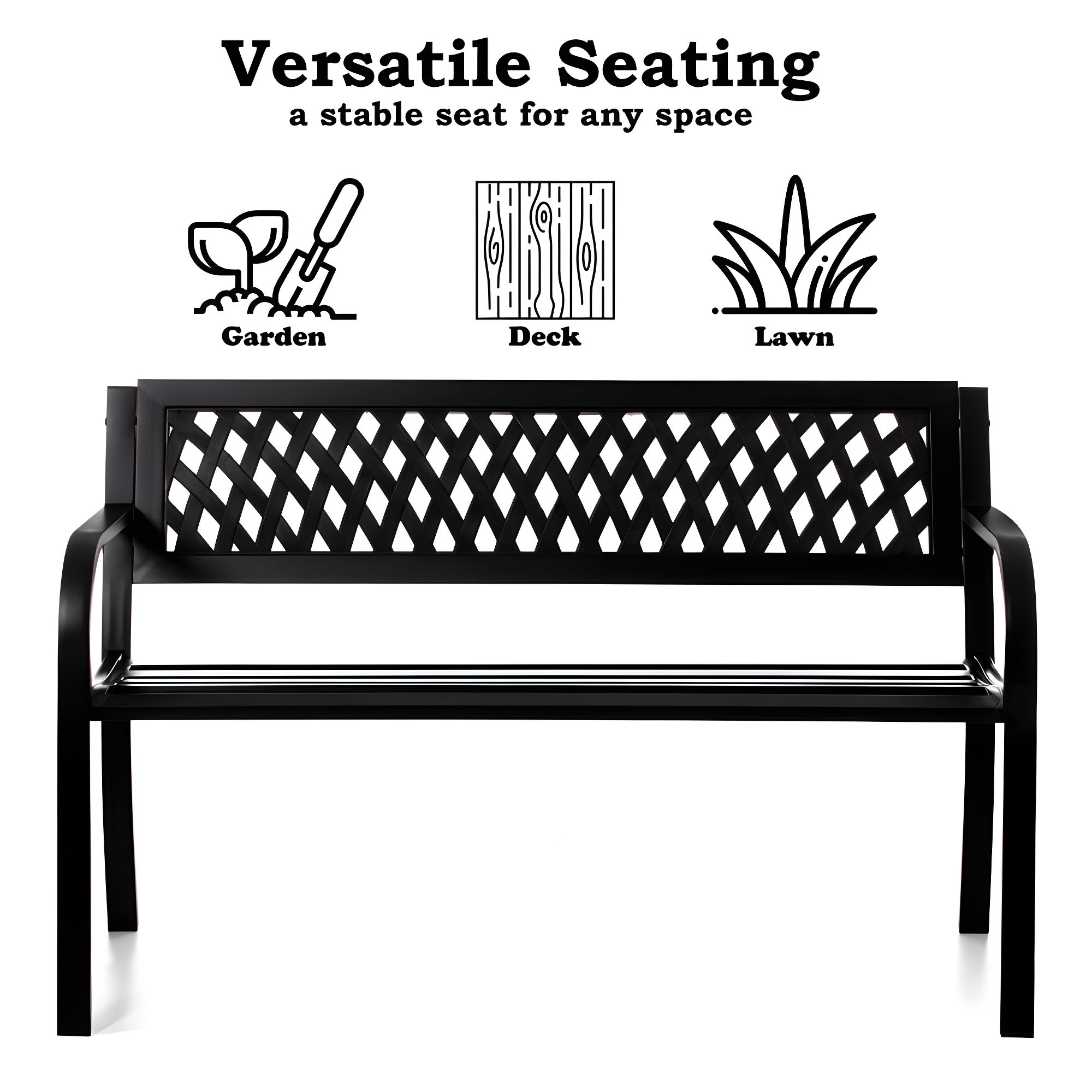 Gardenised Outdoor Steel 47 Park Bench for Yard, Patio, Garden and Deck, Black Weather Resistant Porch Bench, Park Seating