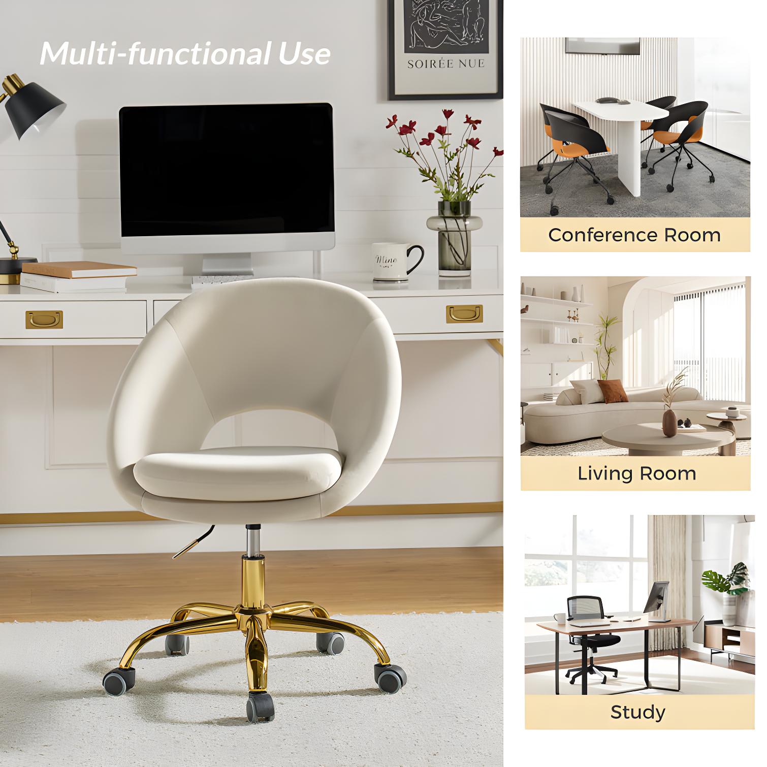 Louise Velvet Modern Task Chair with Ergonomic Design