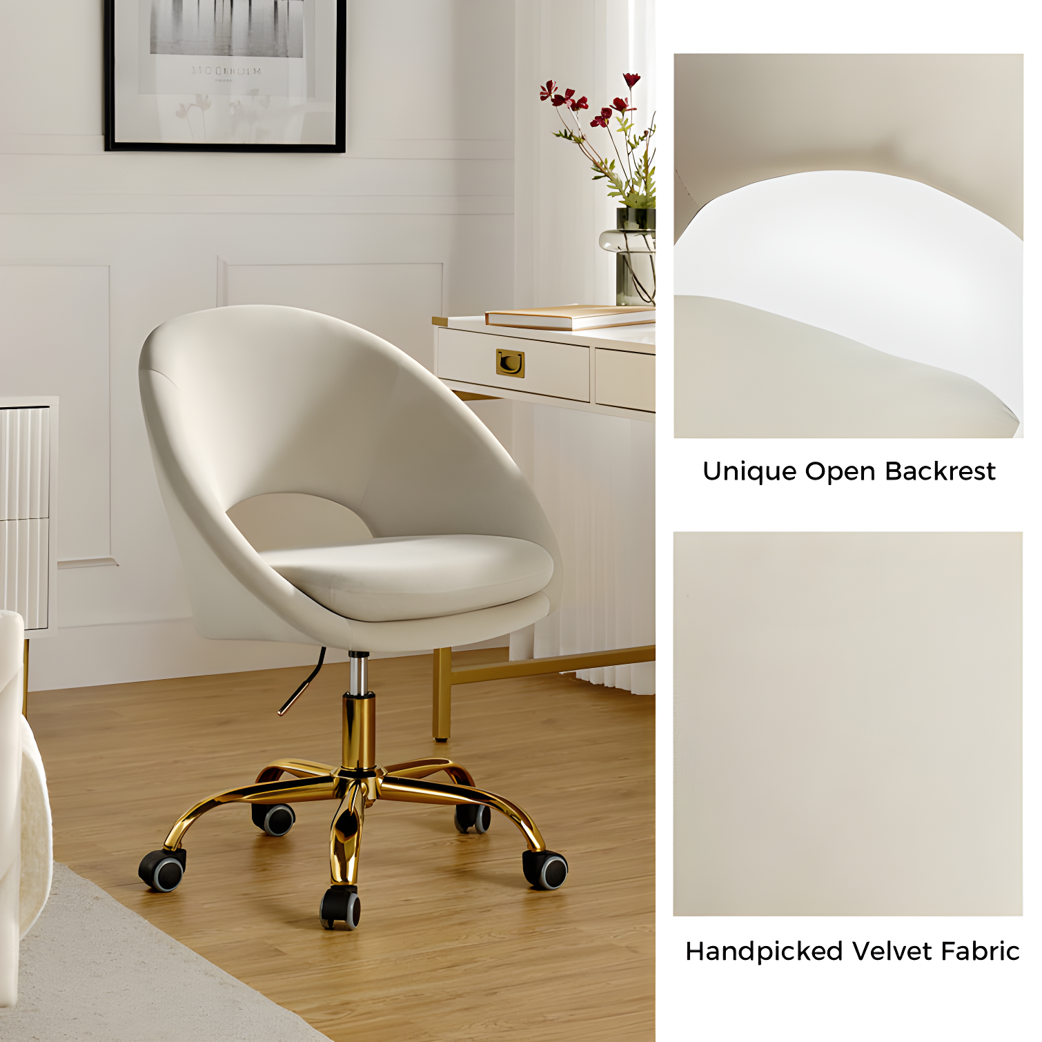 Louise Velvet Modern Task Chair with Ergonomic Design